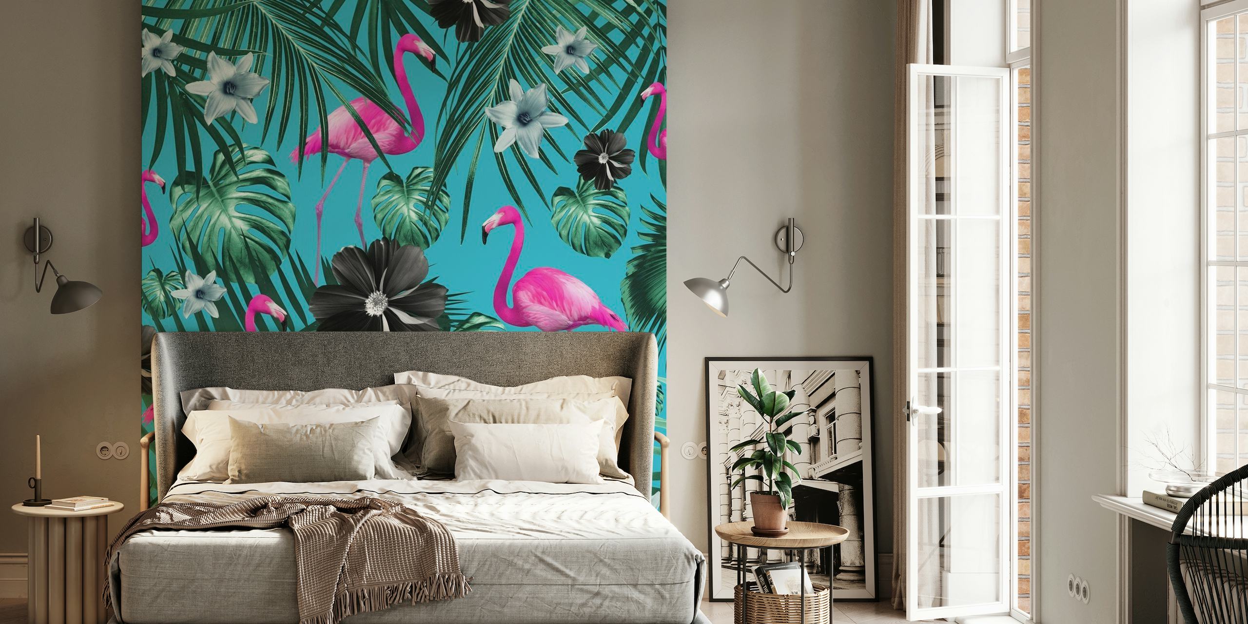 Tropical Flamingo Jungle 1 papel de parede