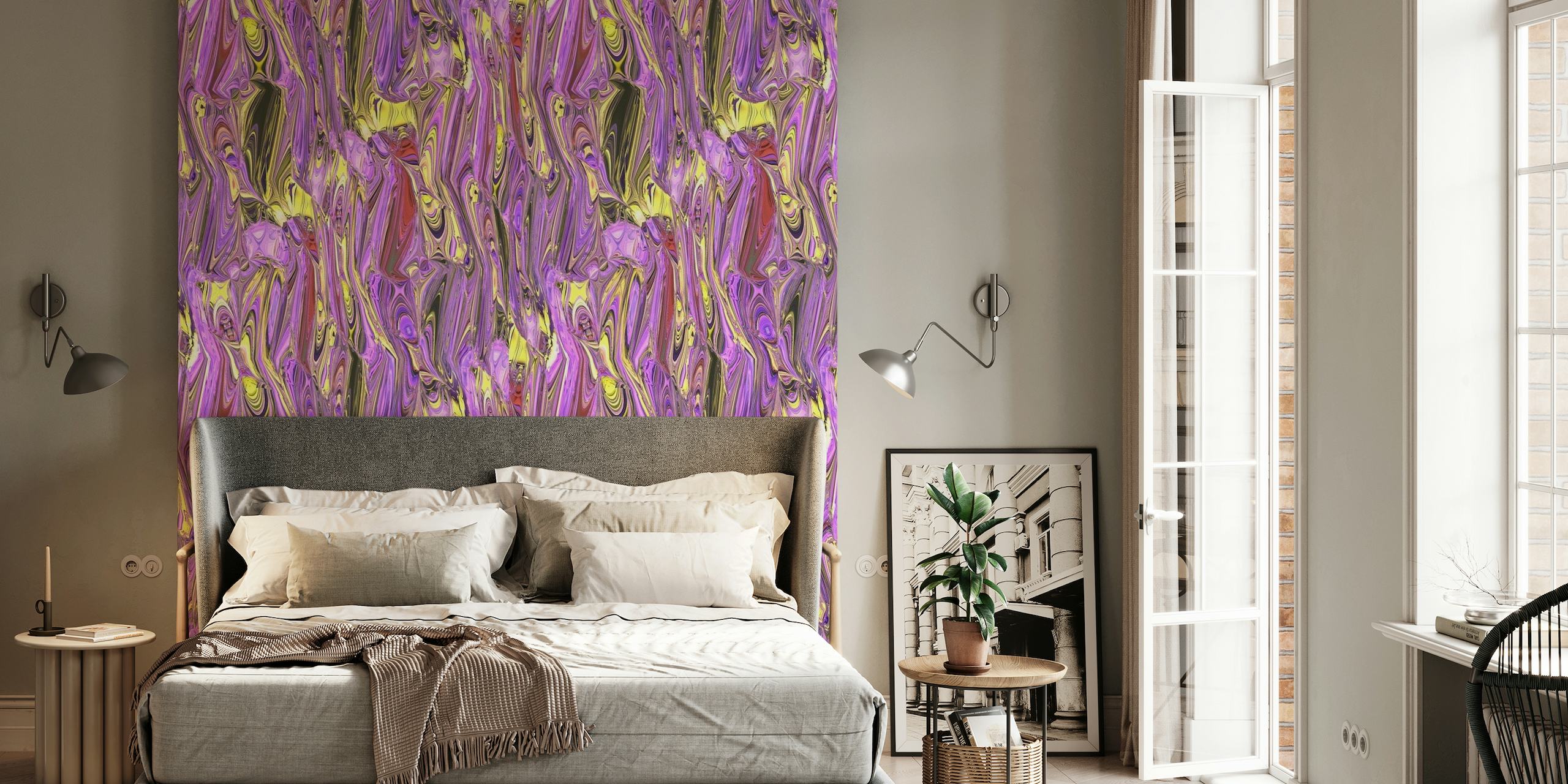 Abstract pink and gold swirls wall mural