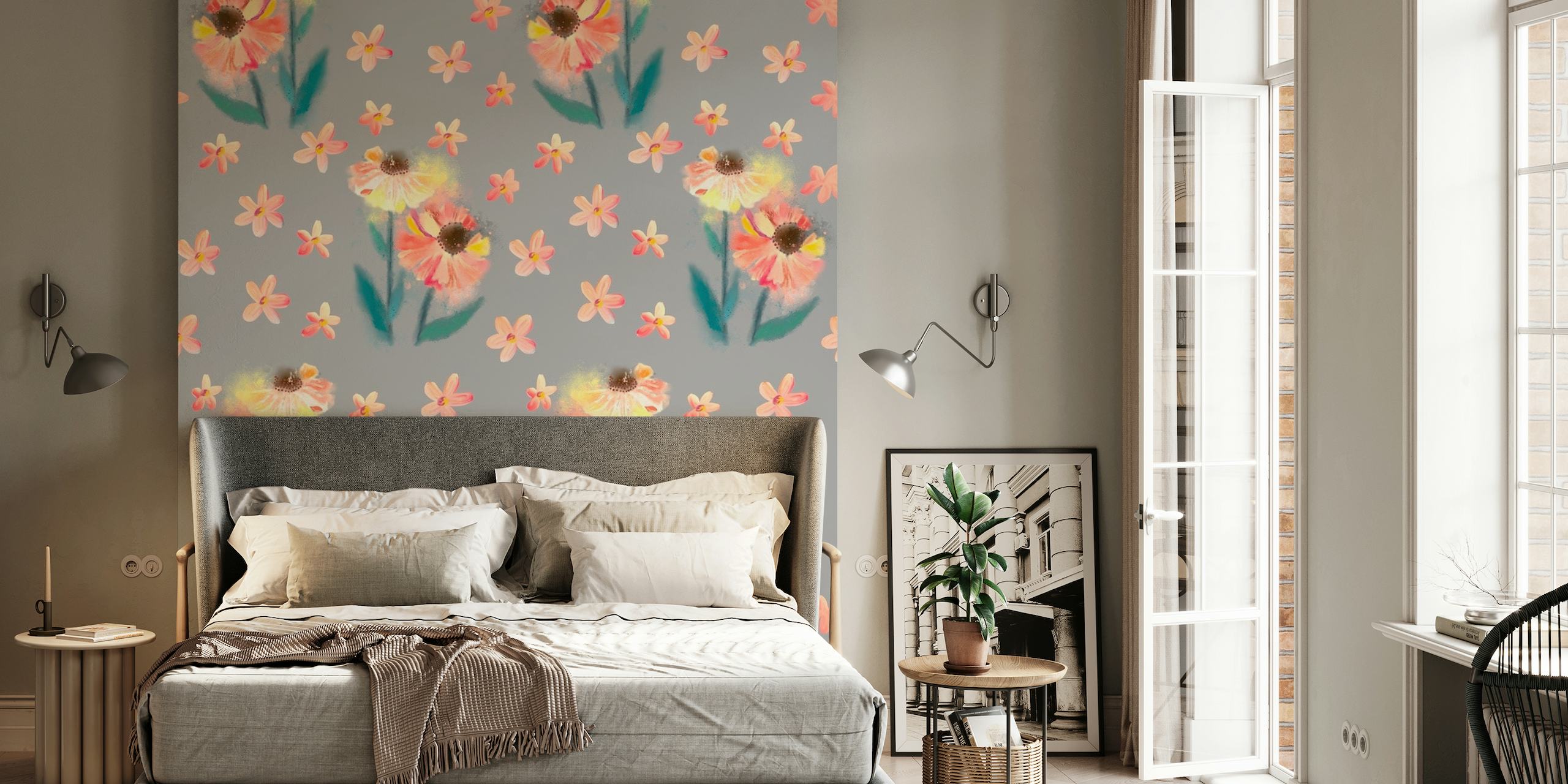 Painted Flowers wallpaper papel de parede