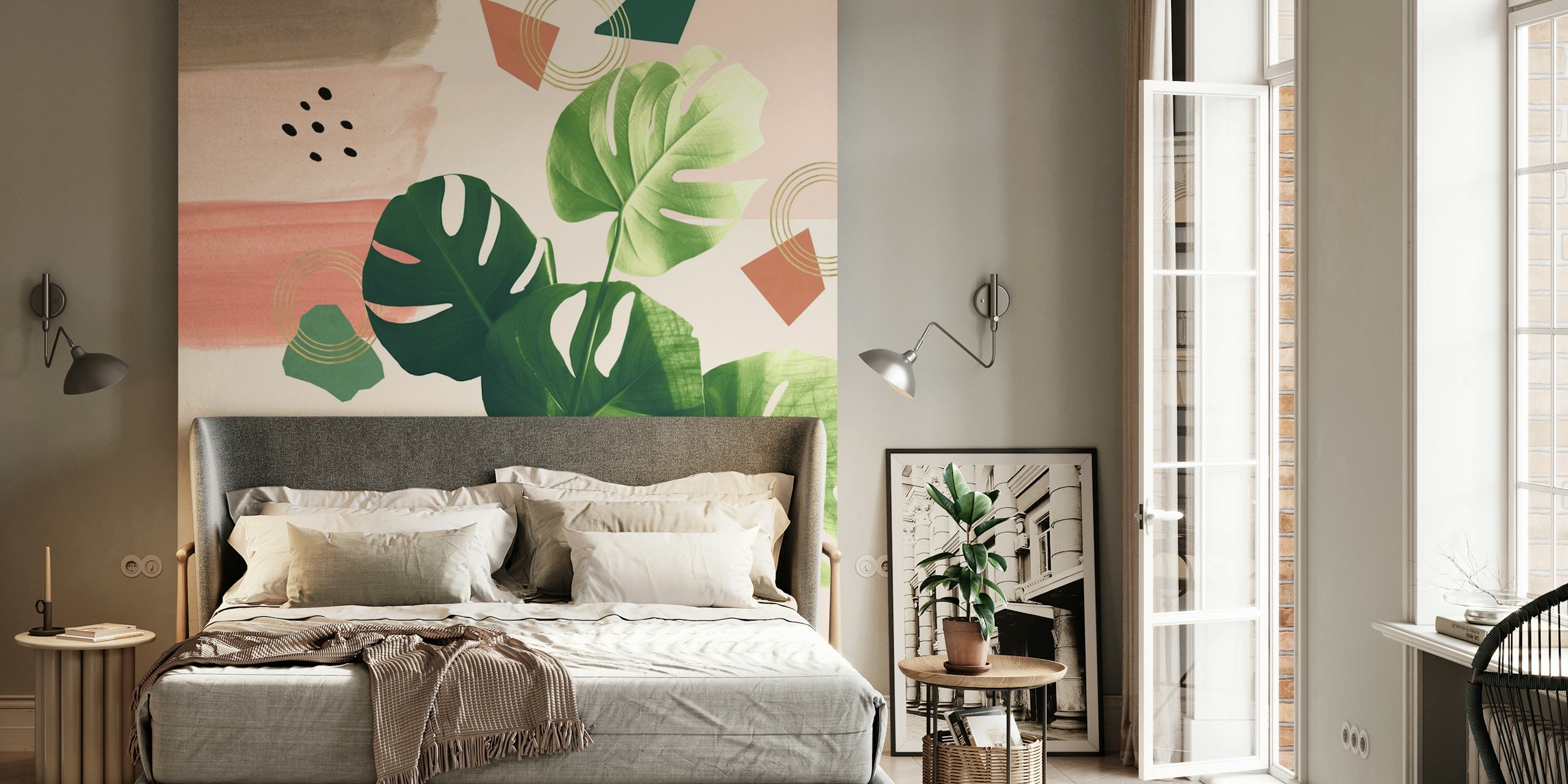 Monstera Summer Glam tapet i vardagsrummet