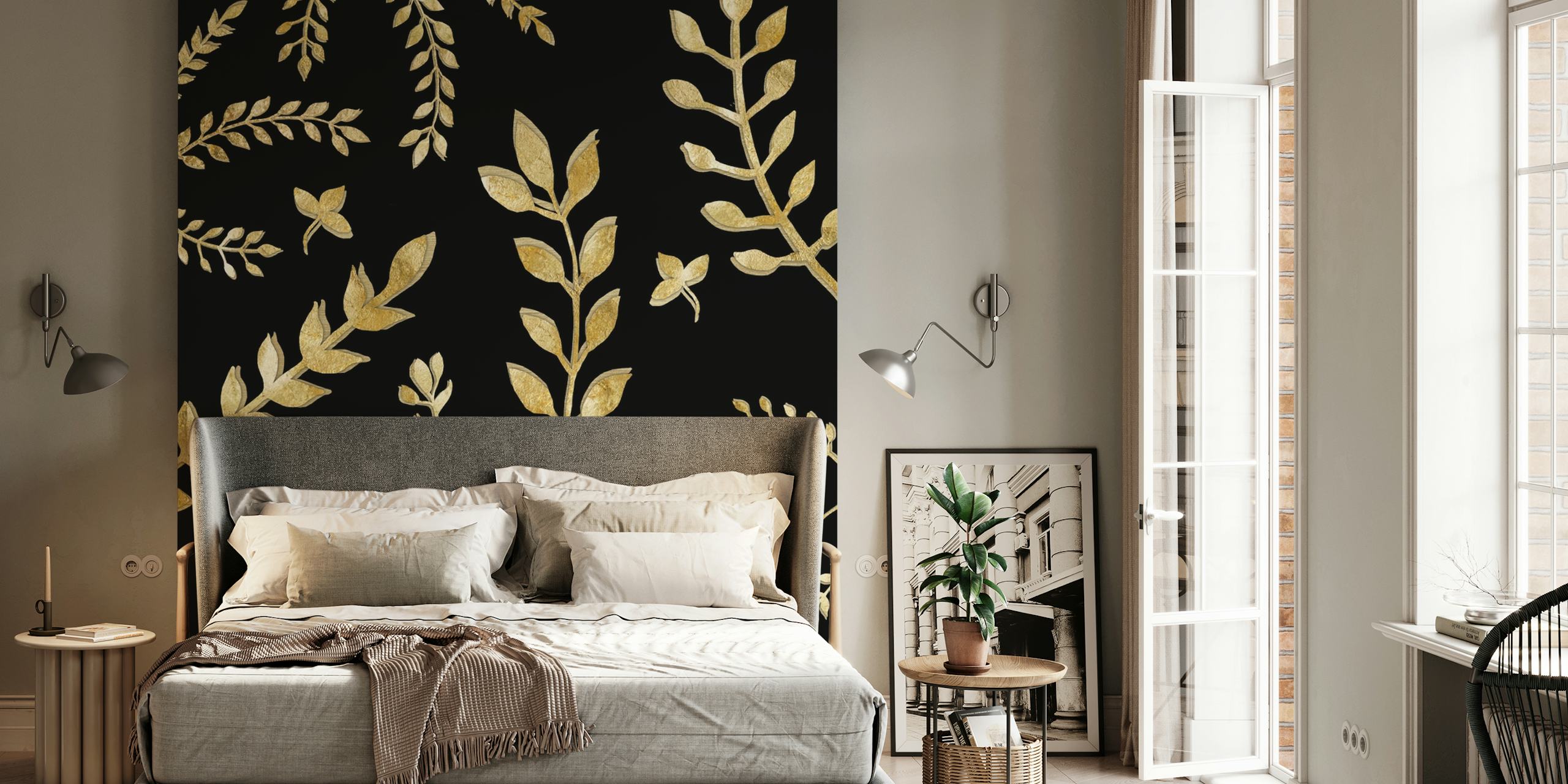 Design della carta da parati Gold Leaves Pattern