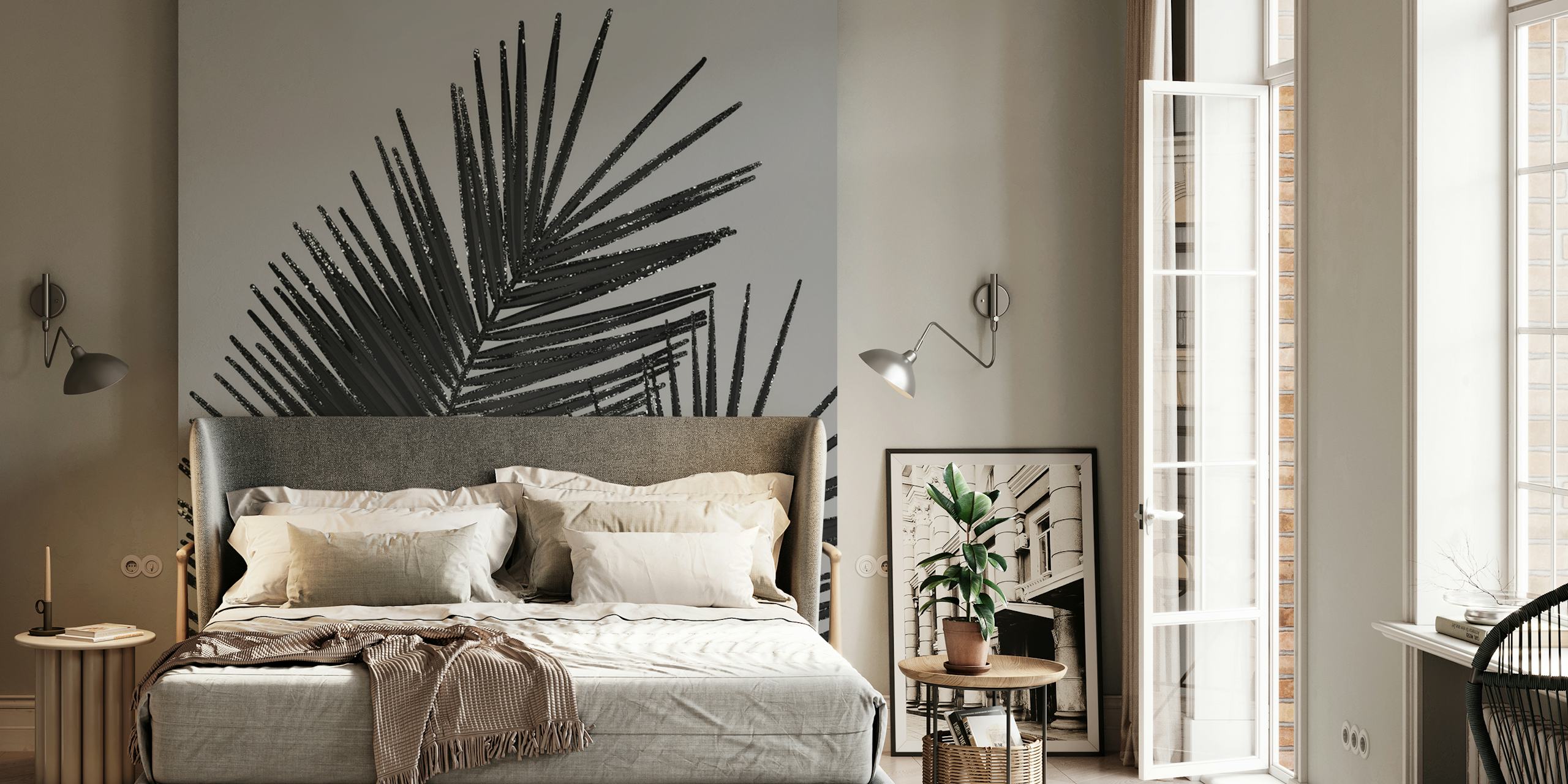 Folhas de palma pretas em um ambiente moderno