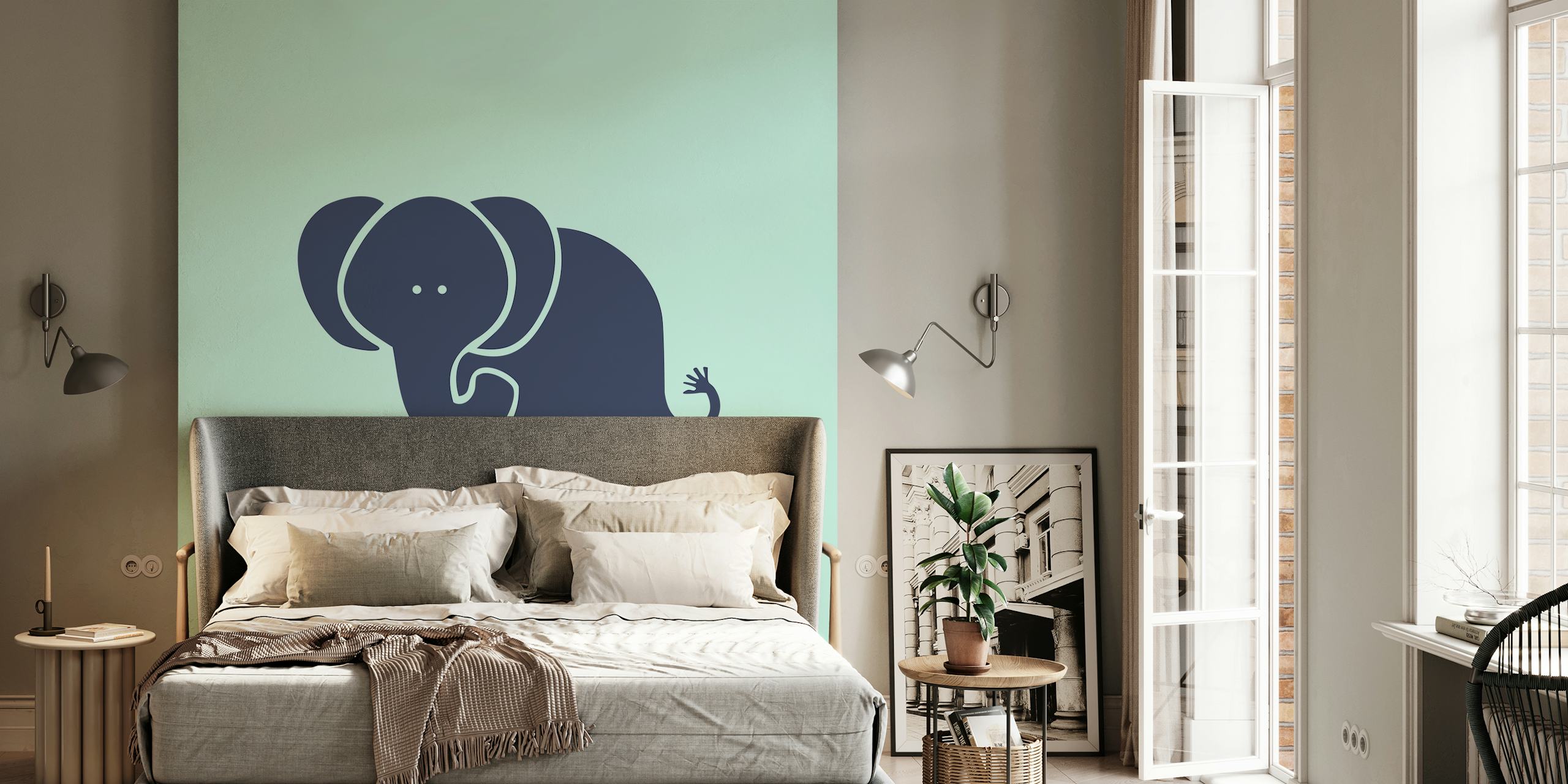 Minimal Aqua Indigo Elephant wallpaper in a room
