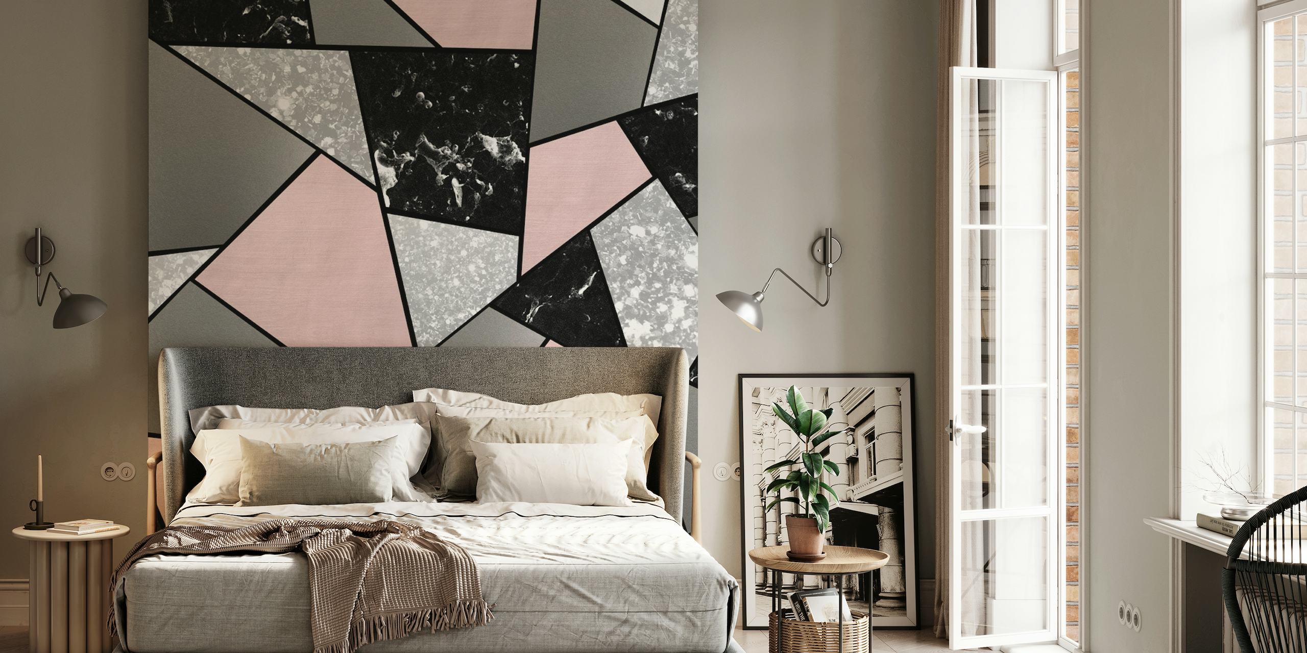 Black White Blush Geometric 1 wallpaper
