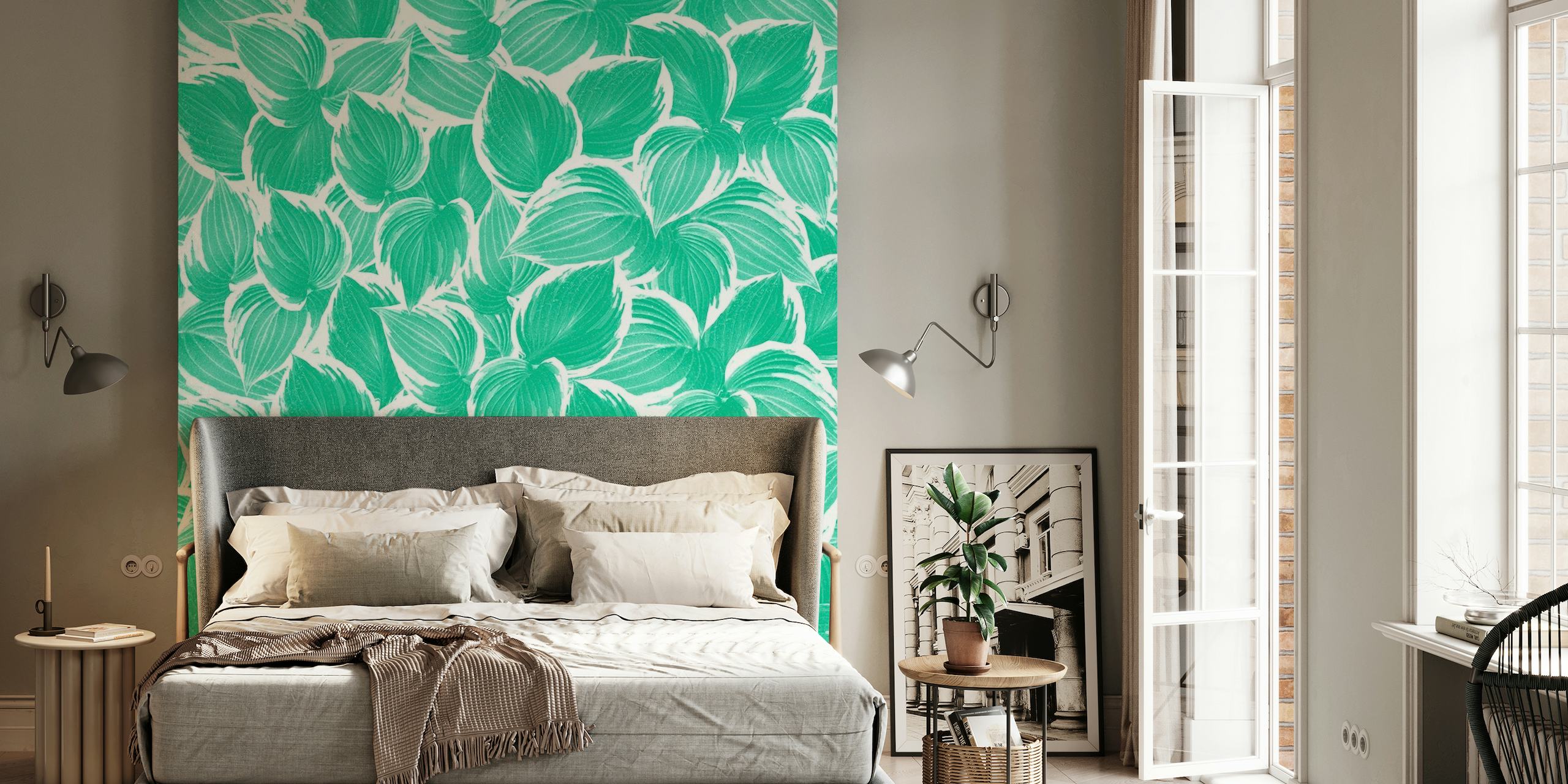Fresh summer green leaves wall mural for home decor
