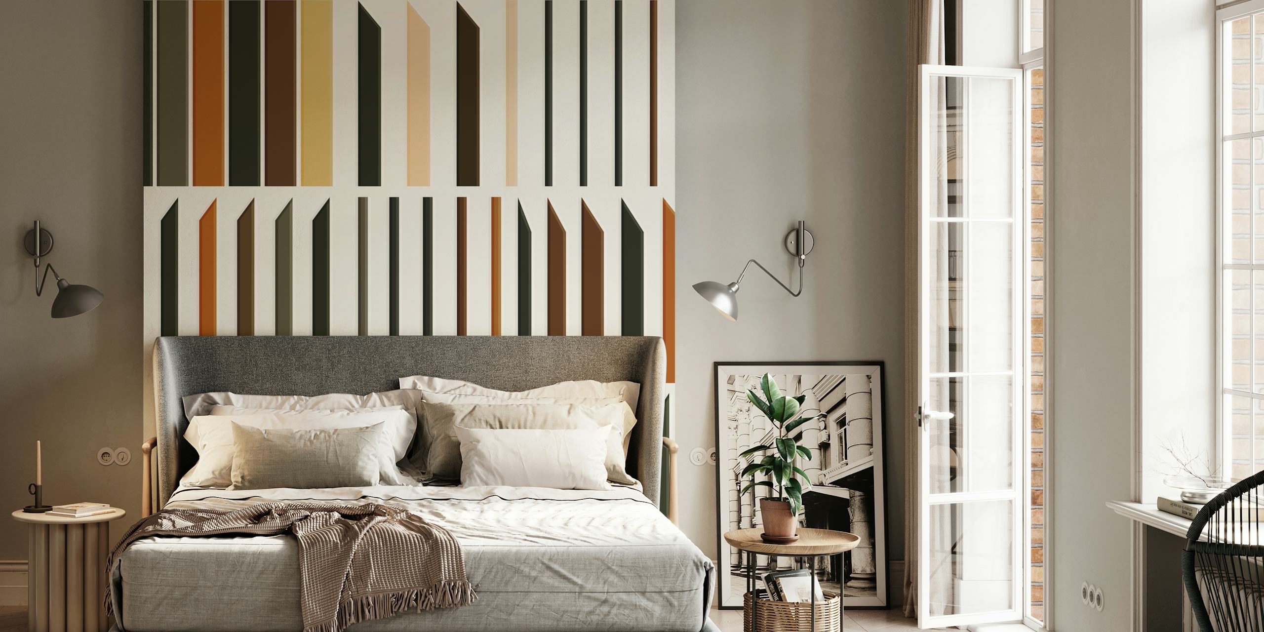 Vertical stripes in earthy colors: brown, black, cream wallpaper