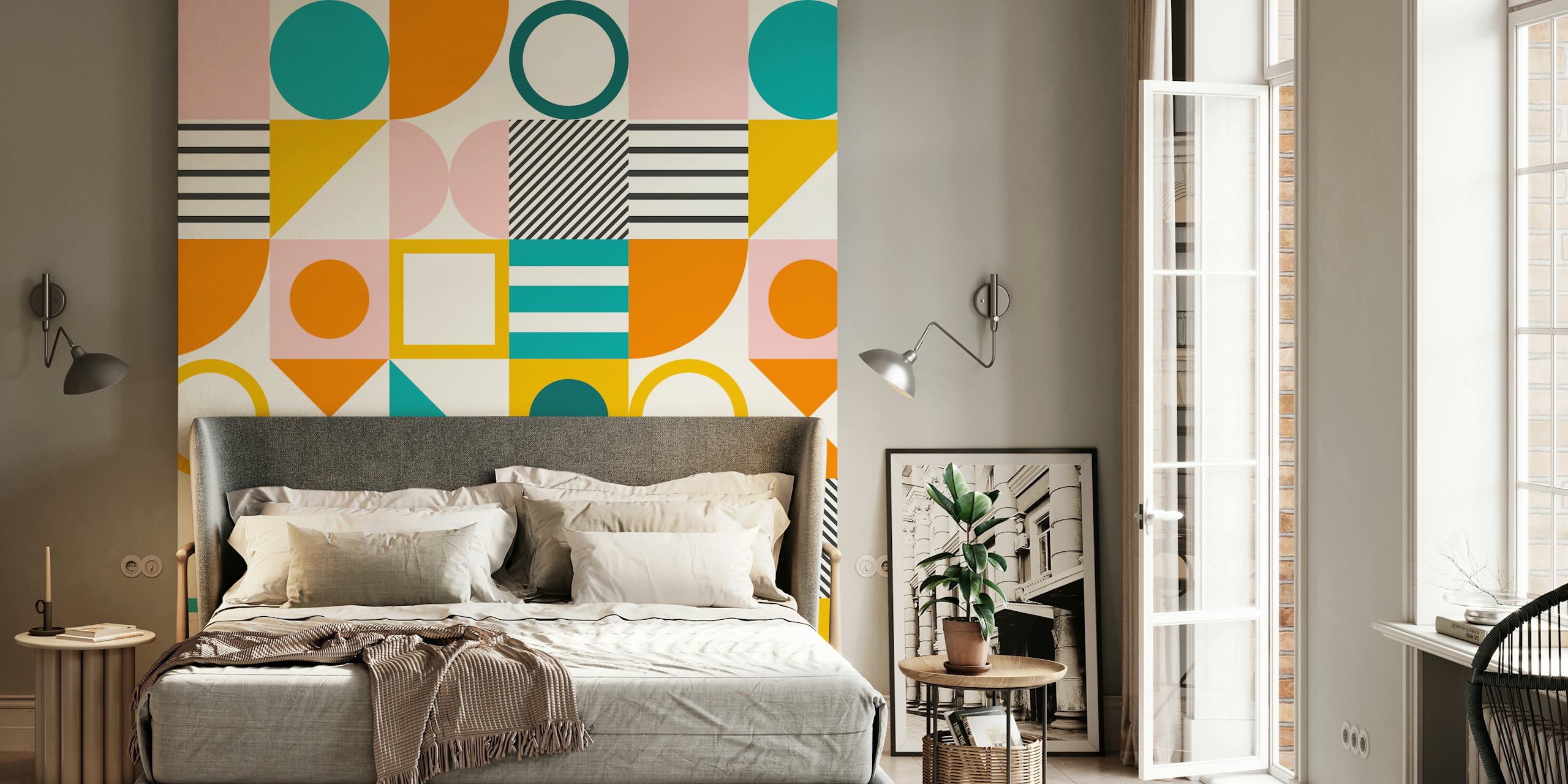 Spring Bauhaus Odvažan zidni mural sa šarenim geometrijskim oblicima