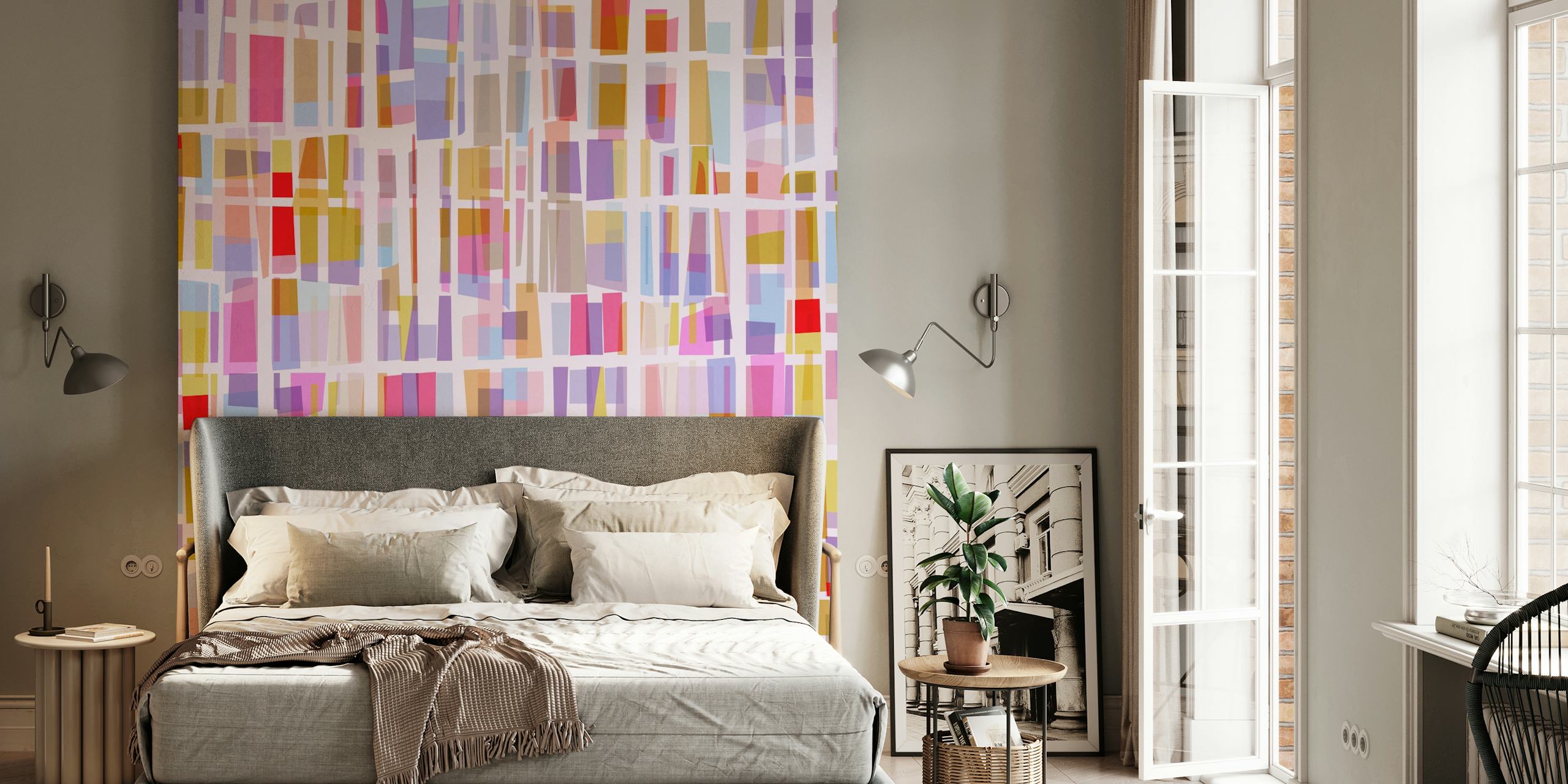 Pink Square wallpaper design in a stylish room
