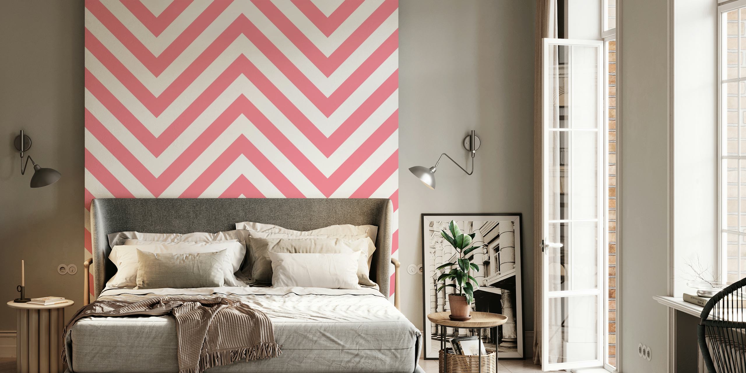 Pink White Chevron Art in einem Raum
