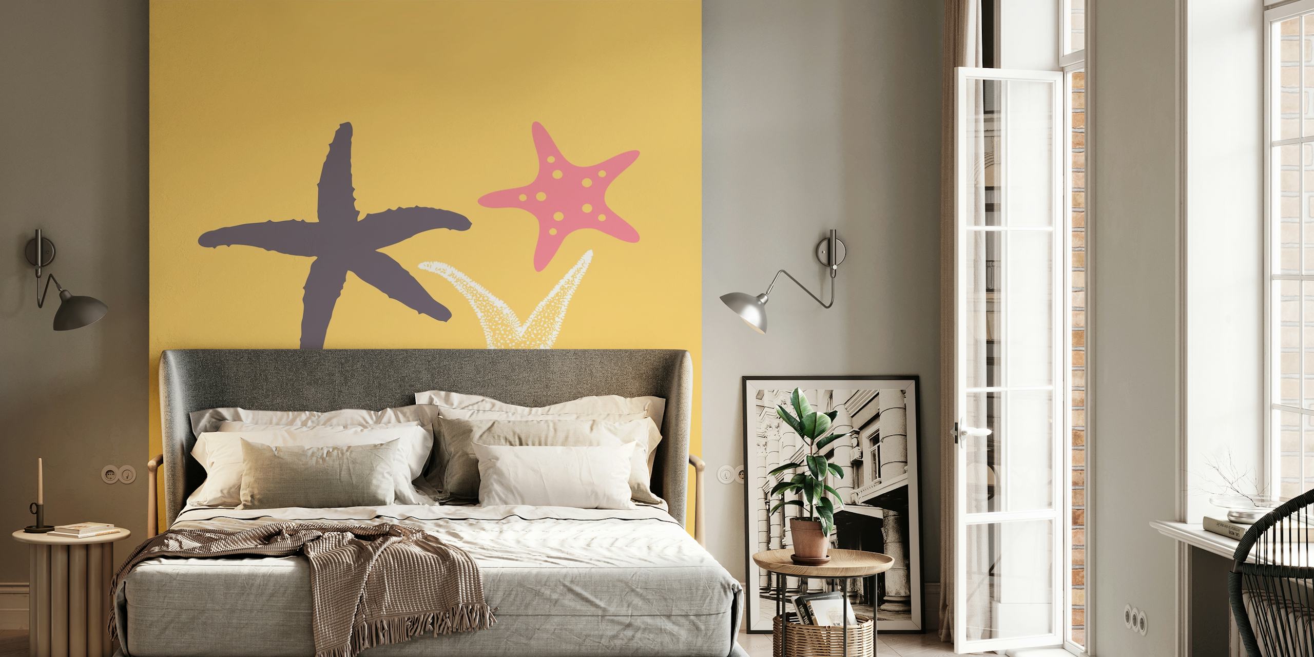 Gul sjöstjärnor tapet i ett rum