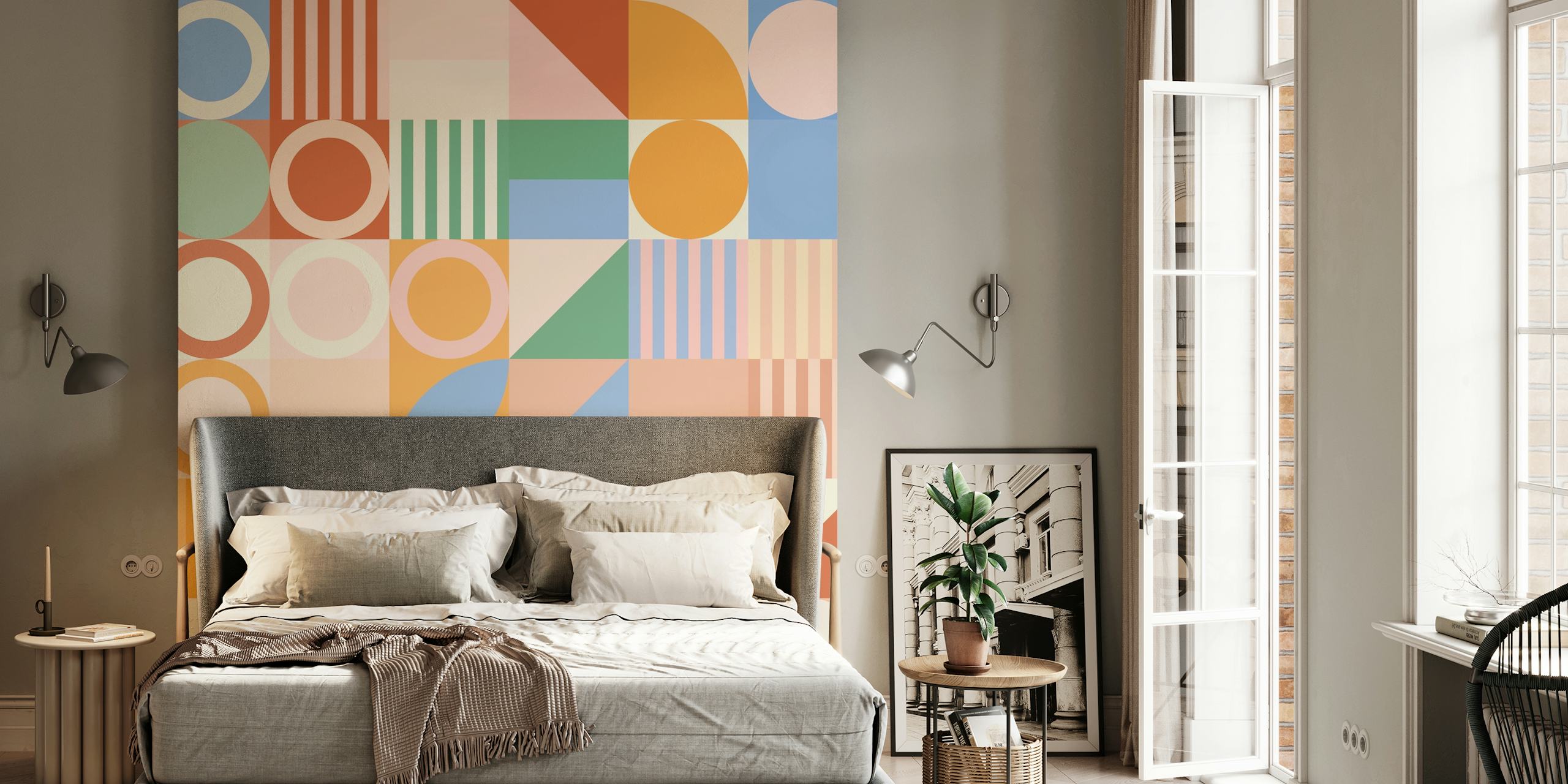 Geometrisches Frühlingsthema-Wandbild mit Pastellfarben und abstrakten Formen