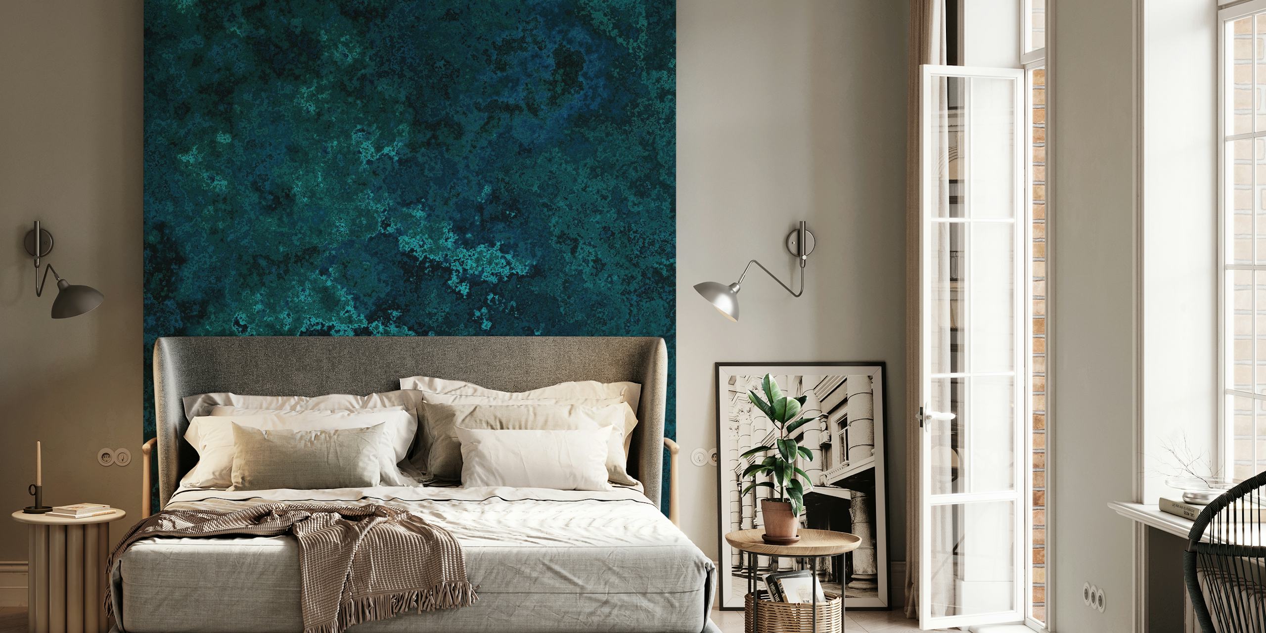 Moss texture in dark teal tones wallpaper