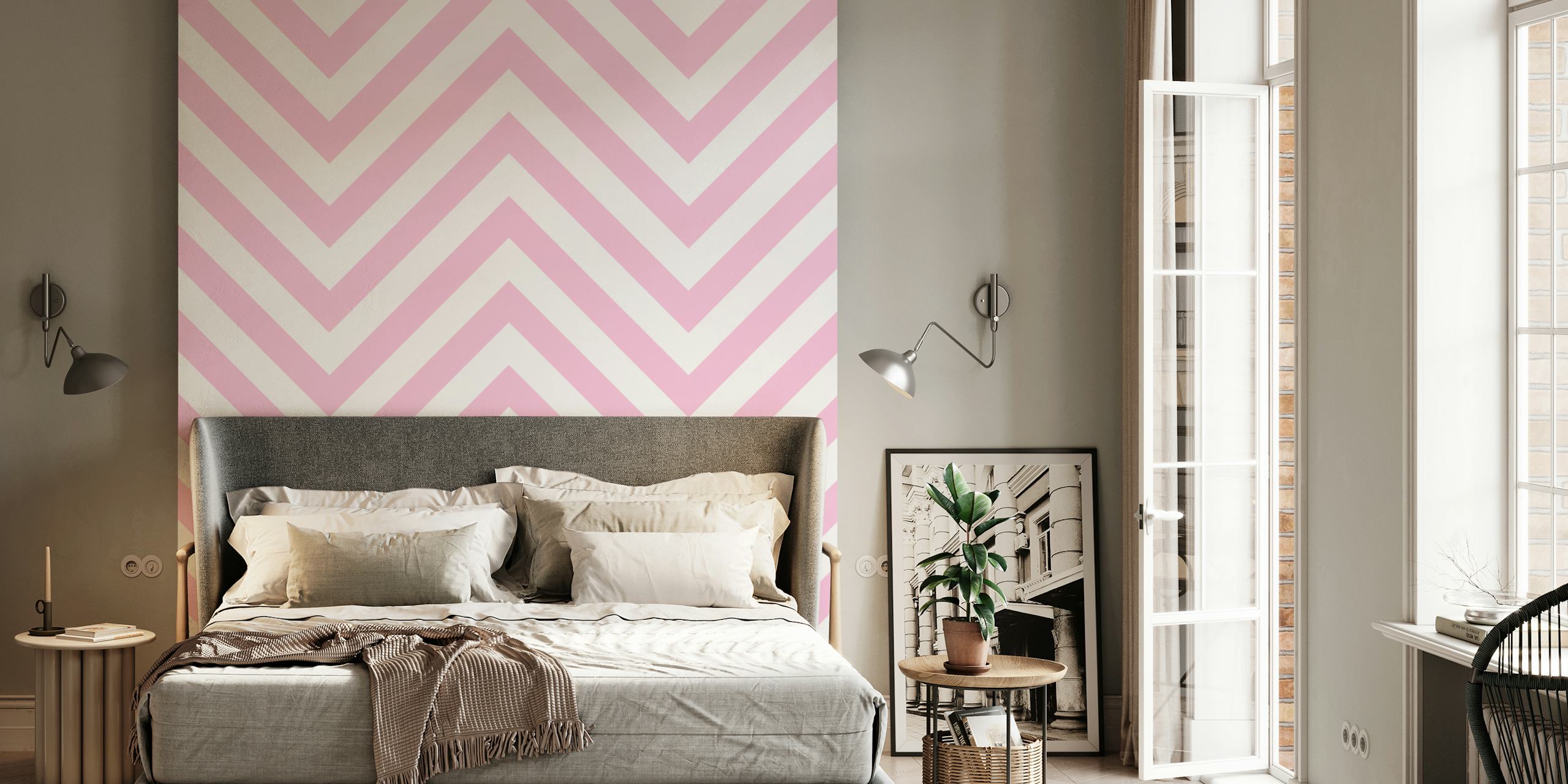 Chevron pattern wallpaper in baby pink and white