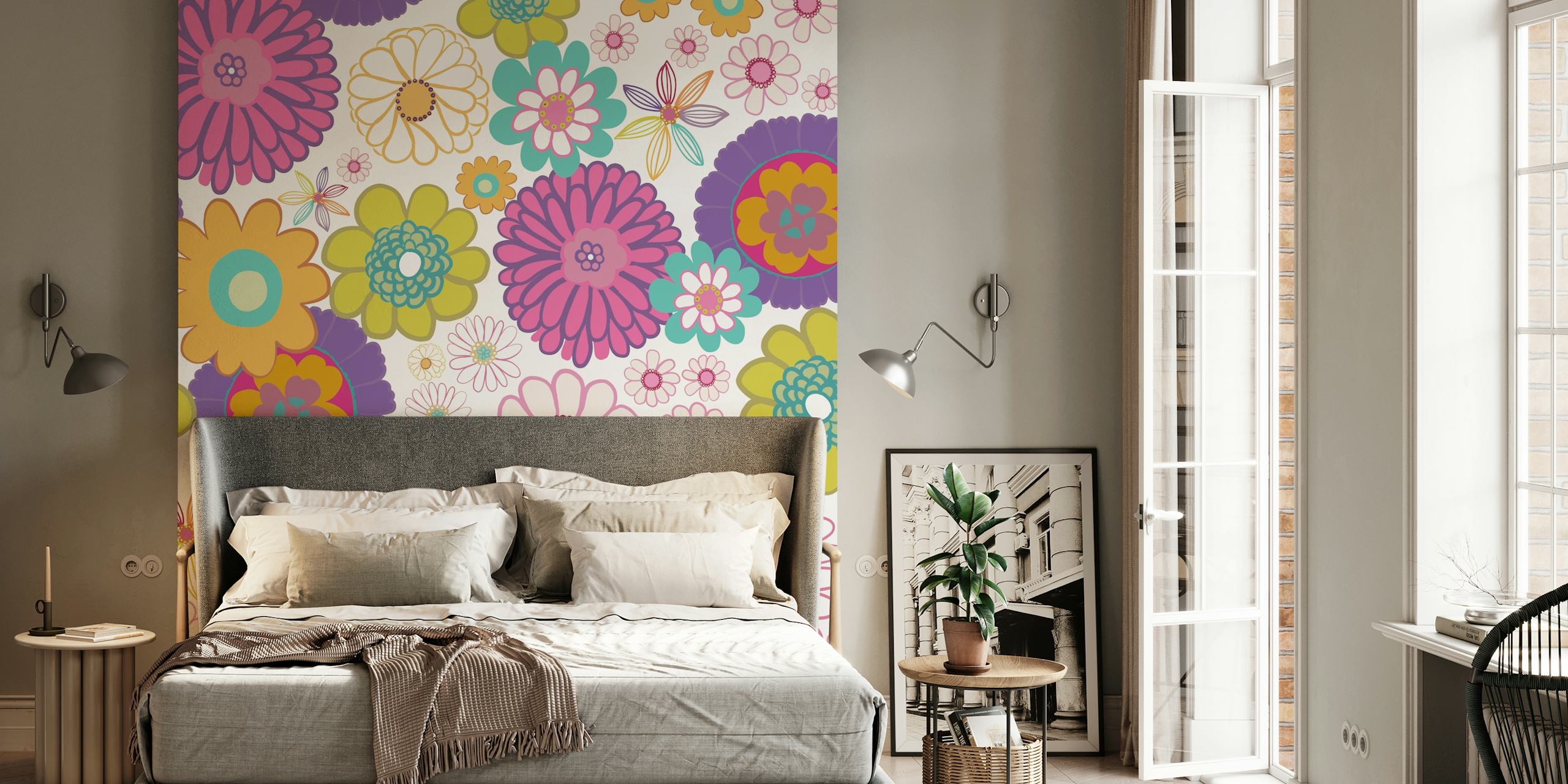 Χρωματιστό τοιχογραφία με λουλουδάτο μοτίβο με ένα μείγμα vintage και Modern στυλ