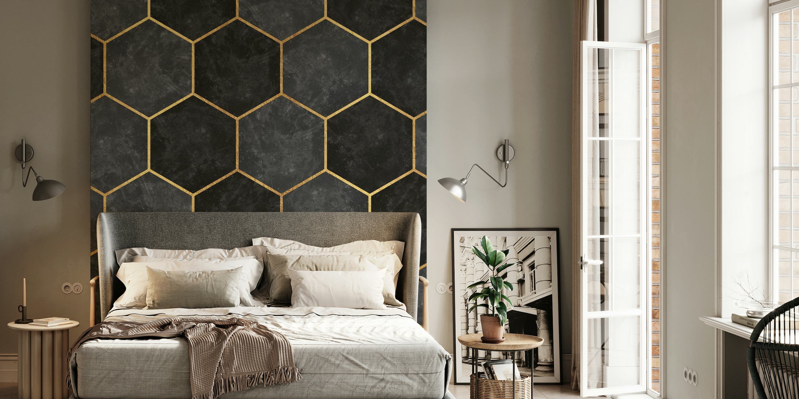 Urban Charcoal Hexagon Pattern wallpaper