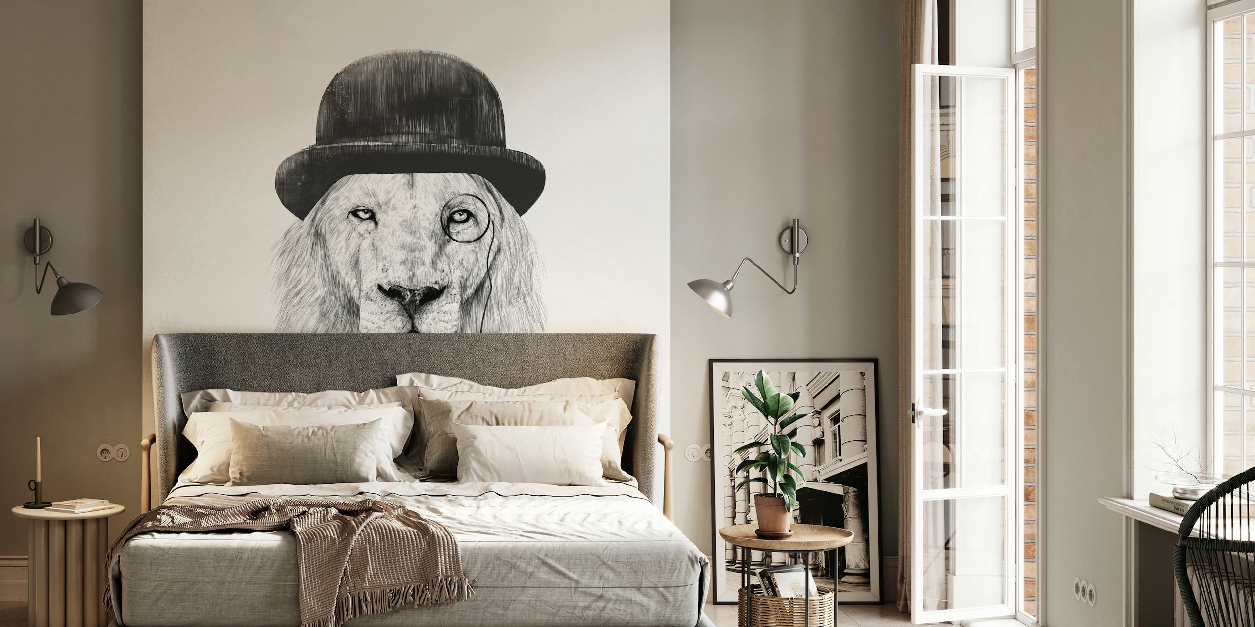 Sir lion illustration tapet i ett rum