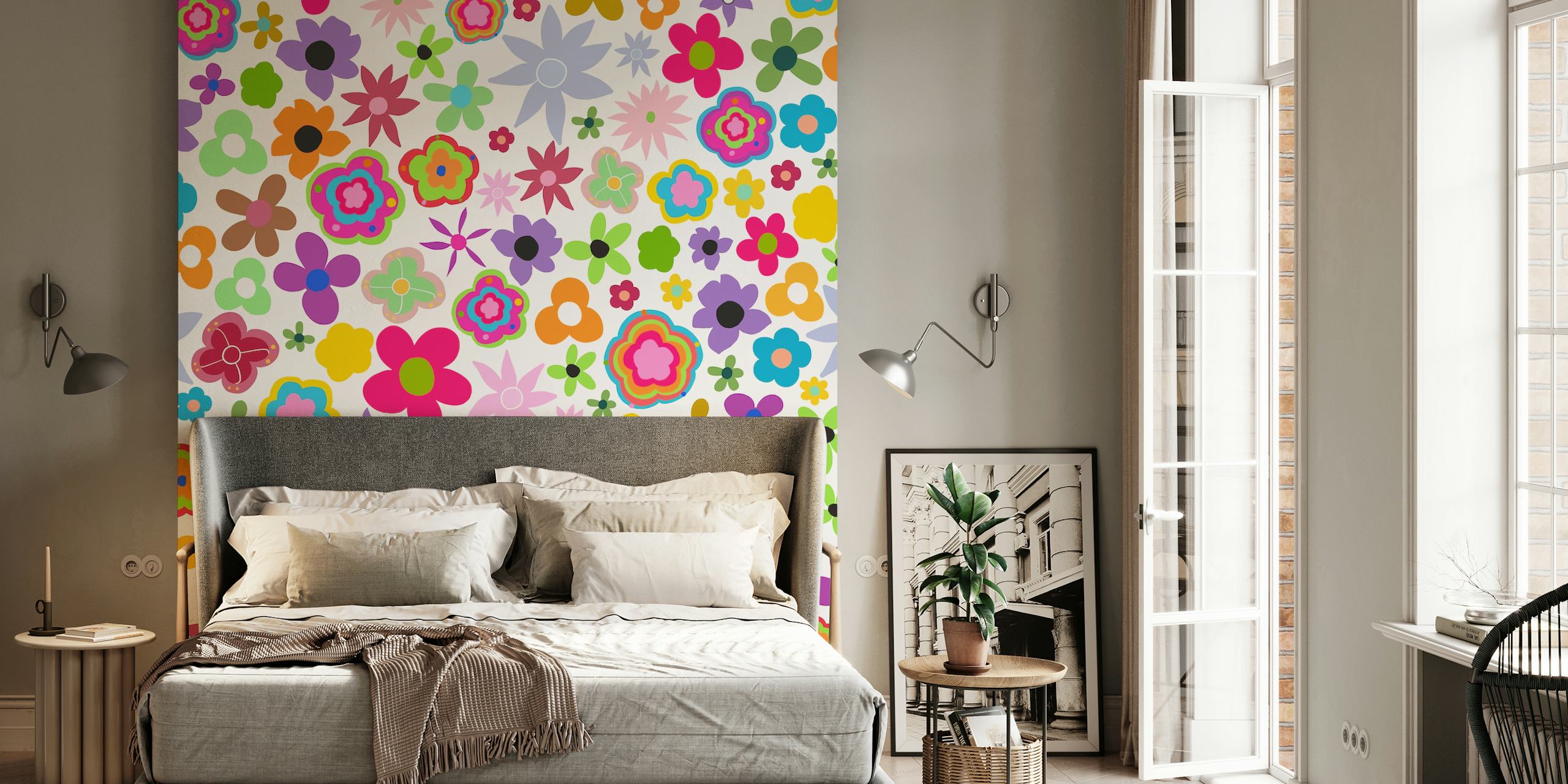 Colorful floral wallpaper design in a room