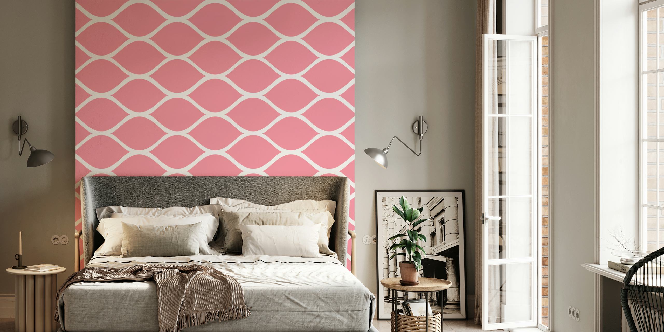 Pink Rose Ogee Geometric Pattern Wall Mural