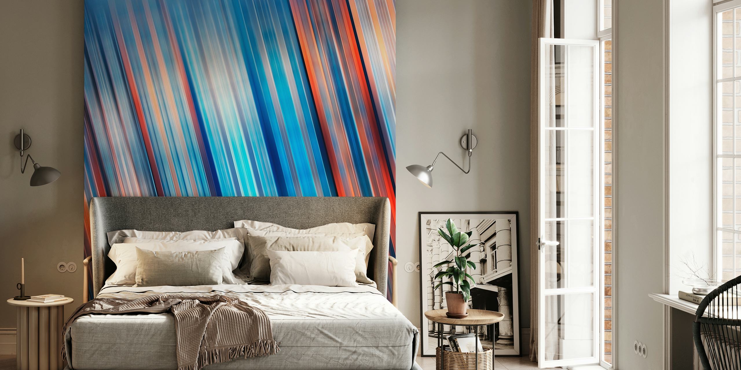 Abstract striped wallpaper in red and blue hues with a modern design