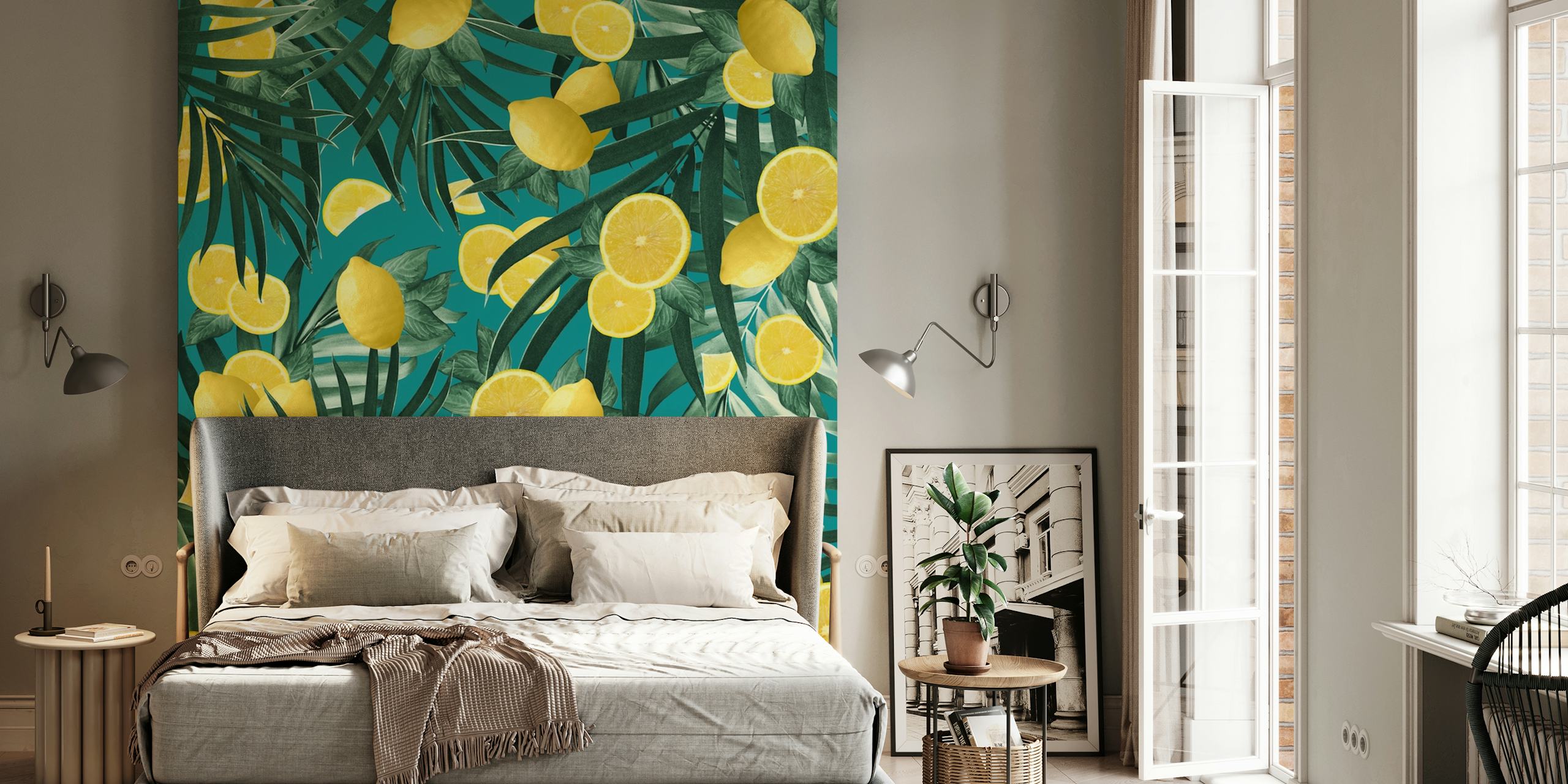 Summer Lemon Twist Jungle wallpaper in a room