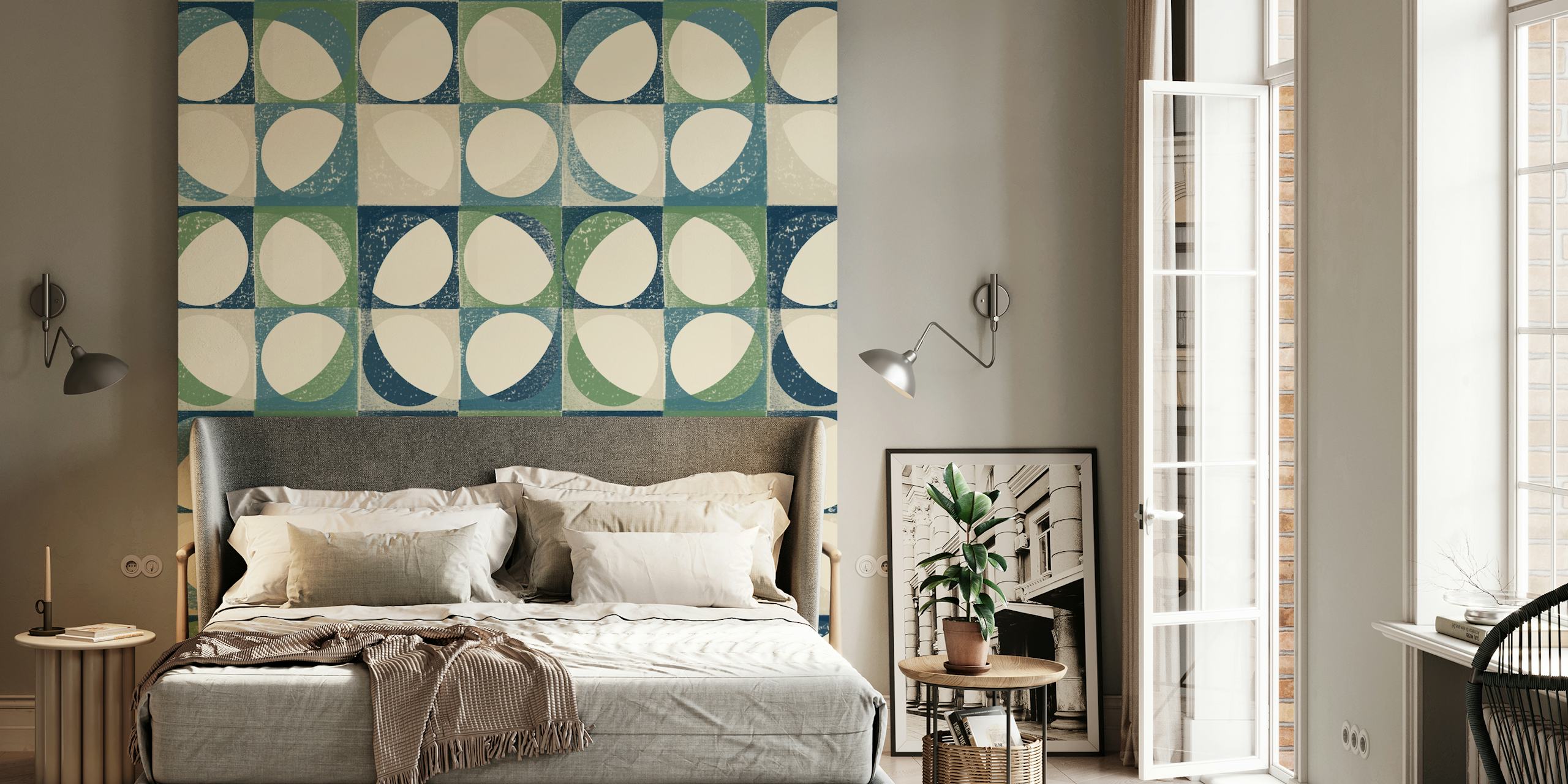Aqua green dots pattern on a modern wallpaper