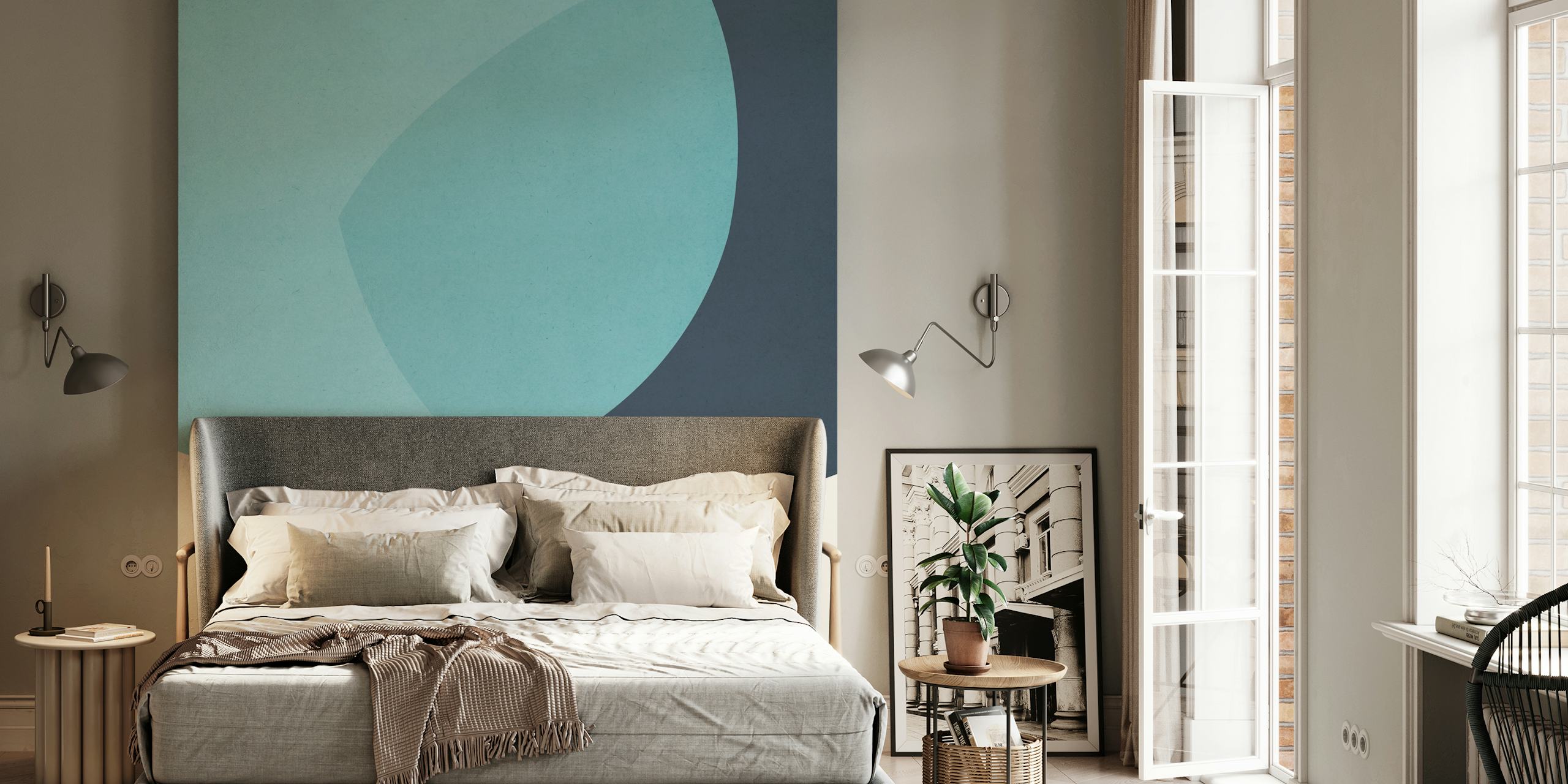 Abstract shapes in blue, brown and beige colors wallpaper