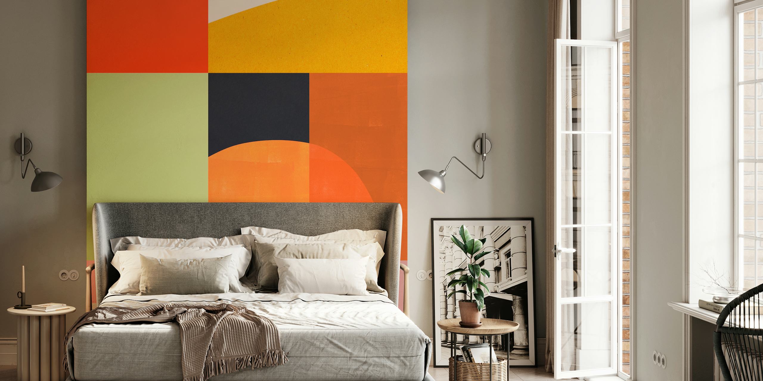 Collage concettuale con murale con forme geometriche