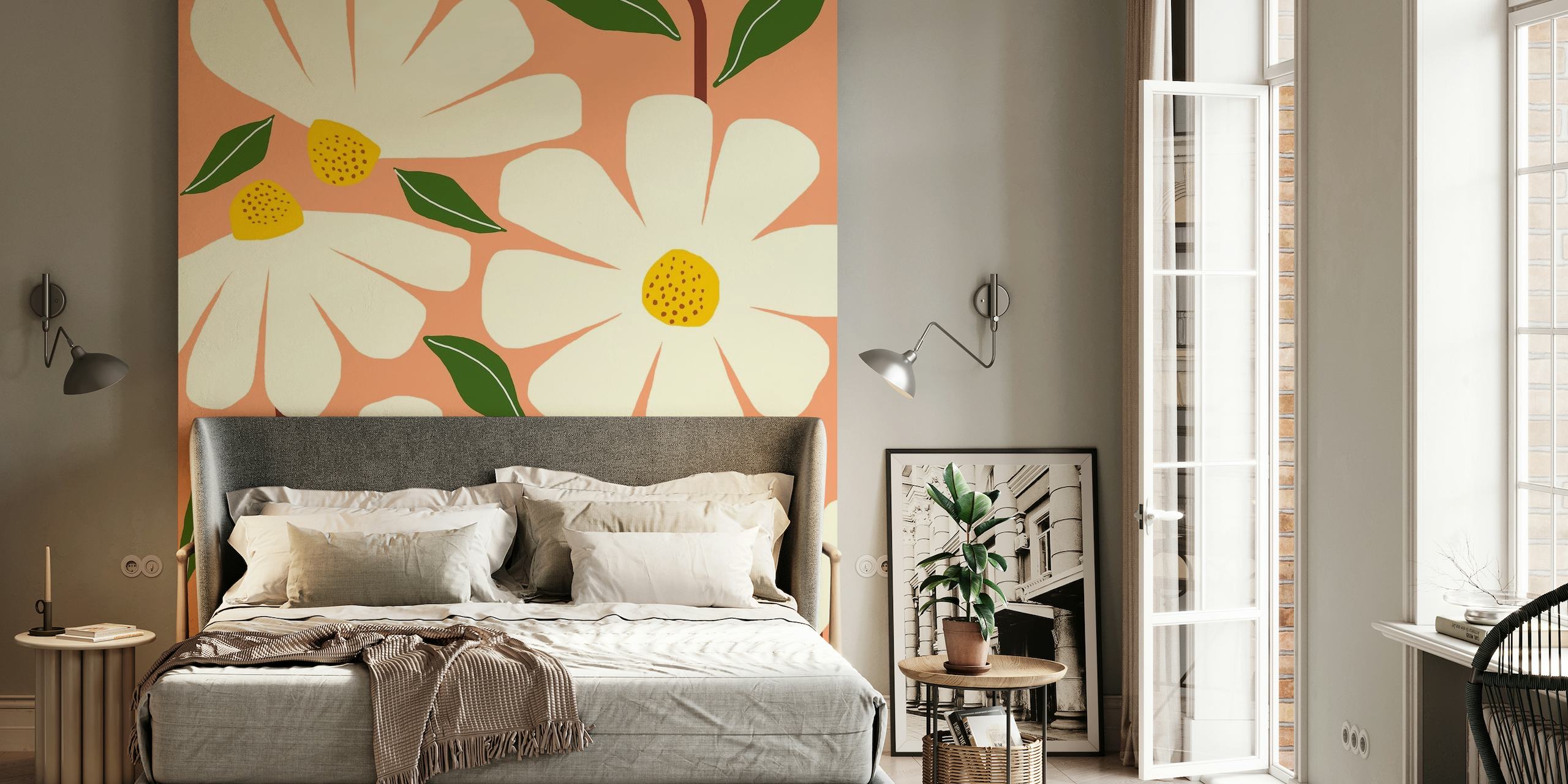 Wild Daisies - peach wallpaper