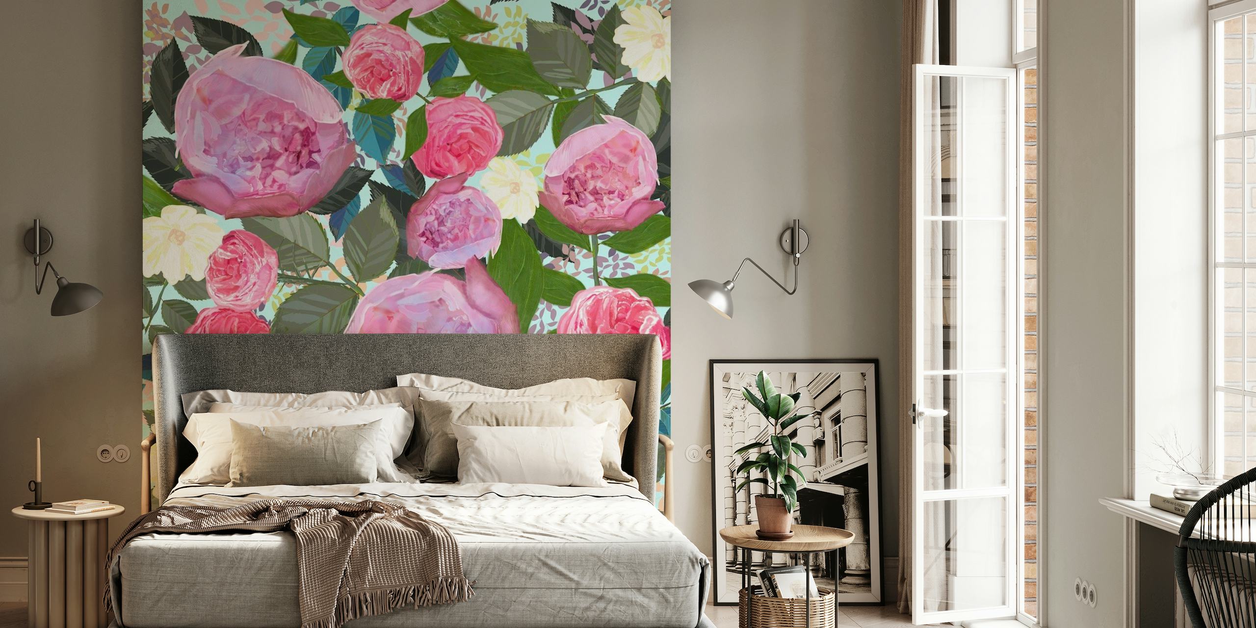 Pink peony and white cosmos wallpaper