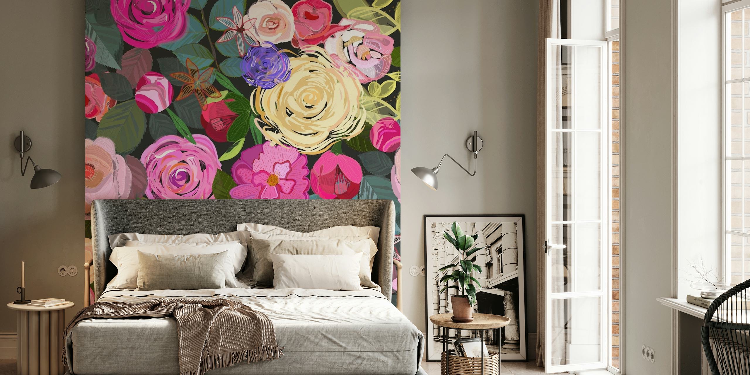 Colorful floral and roses behang