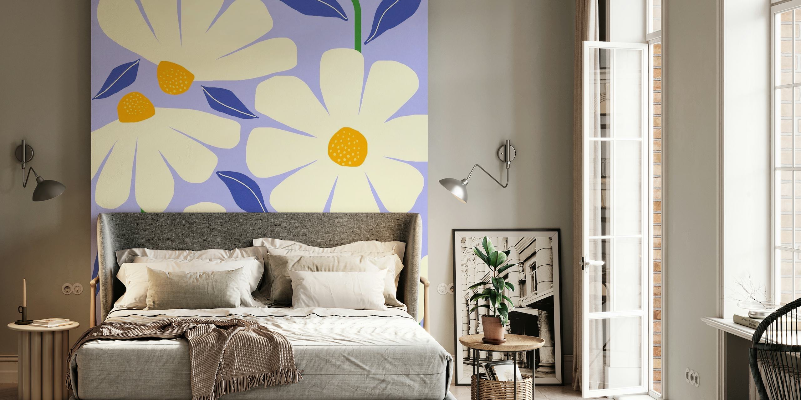 Wild Daisies - periwinkle wallpaper