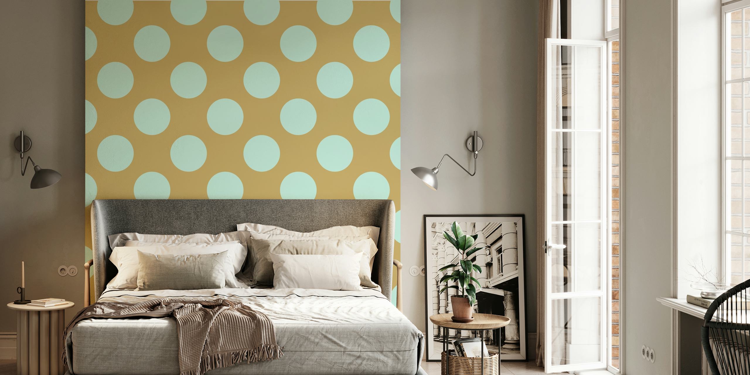 Carta da parati Beige Mint Polka Dots in un ambiente
