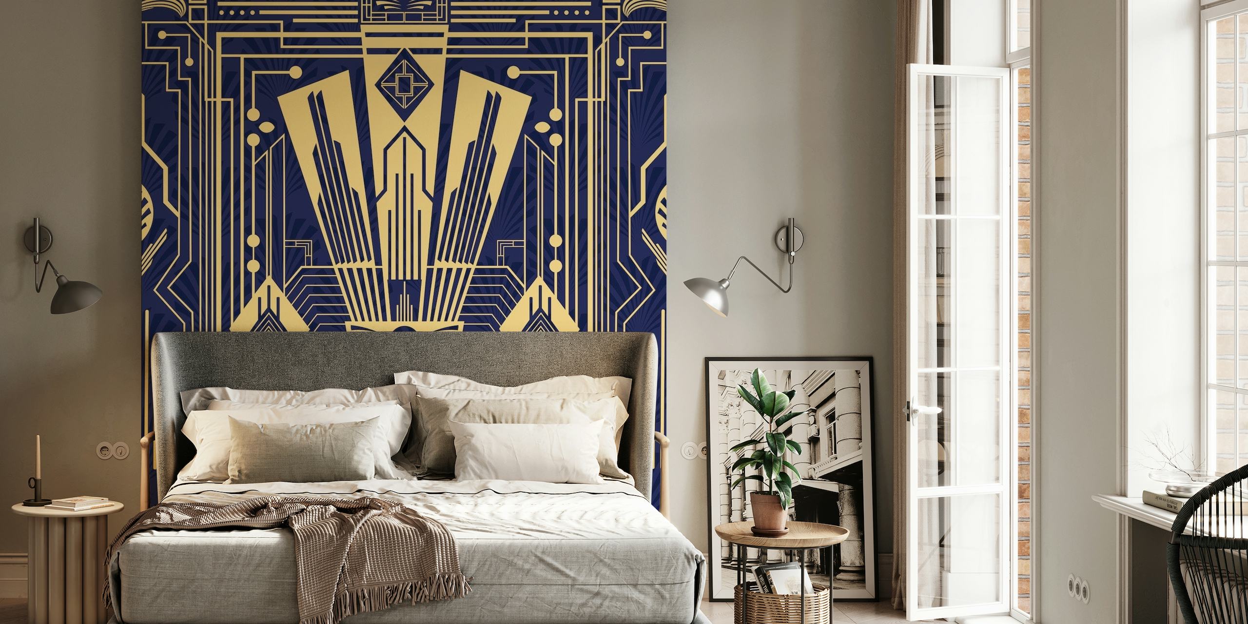 Navy Gold Luxury Art Deco behang