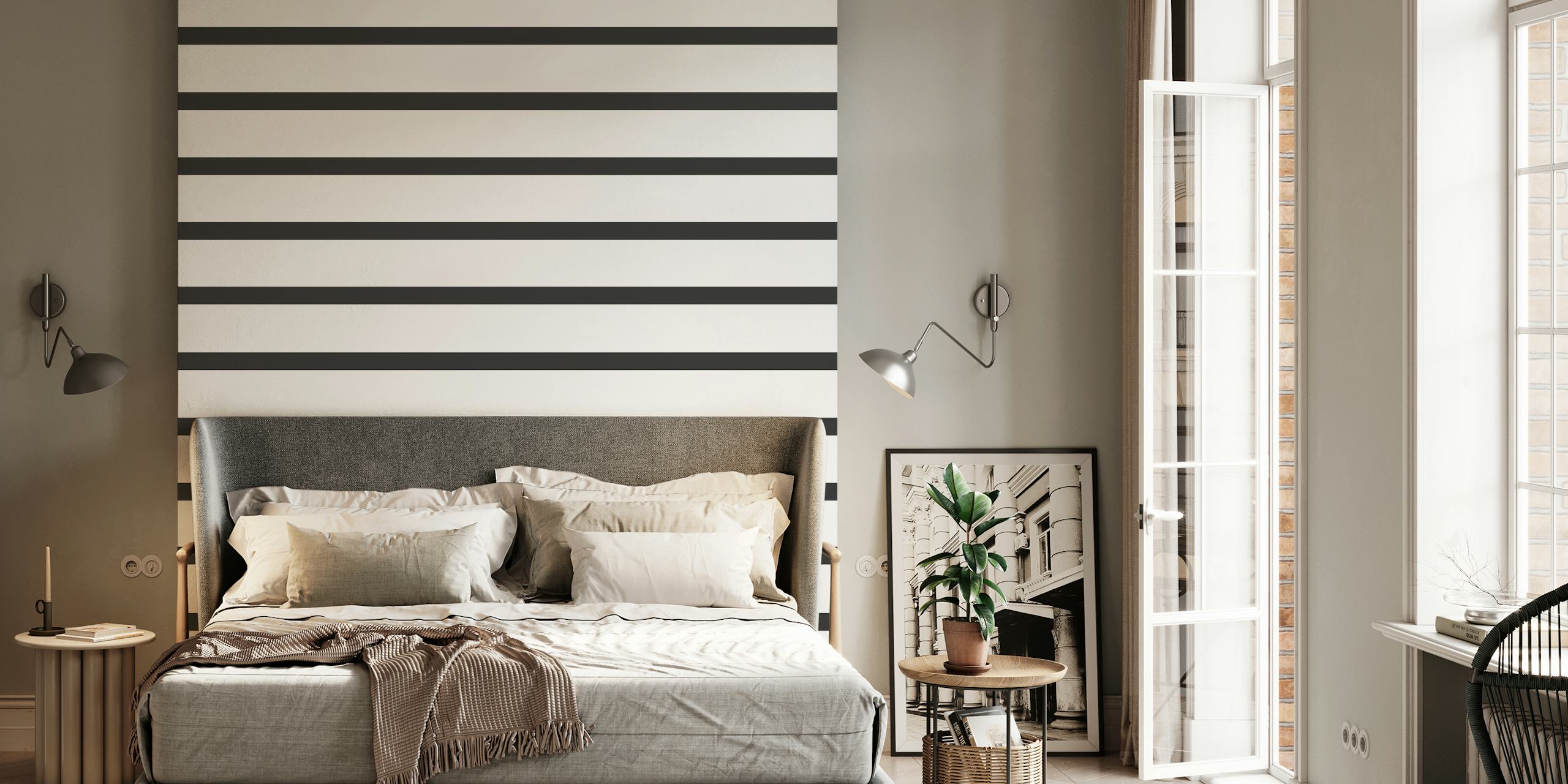 Black and white striped wallpaper with horizontal lines pattern