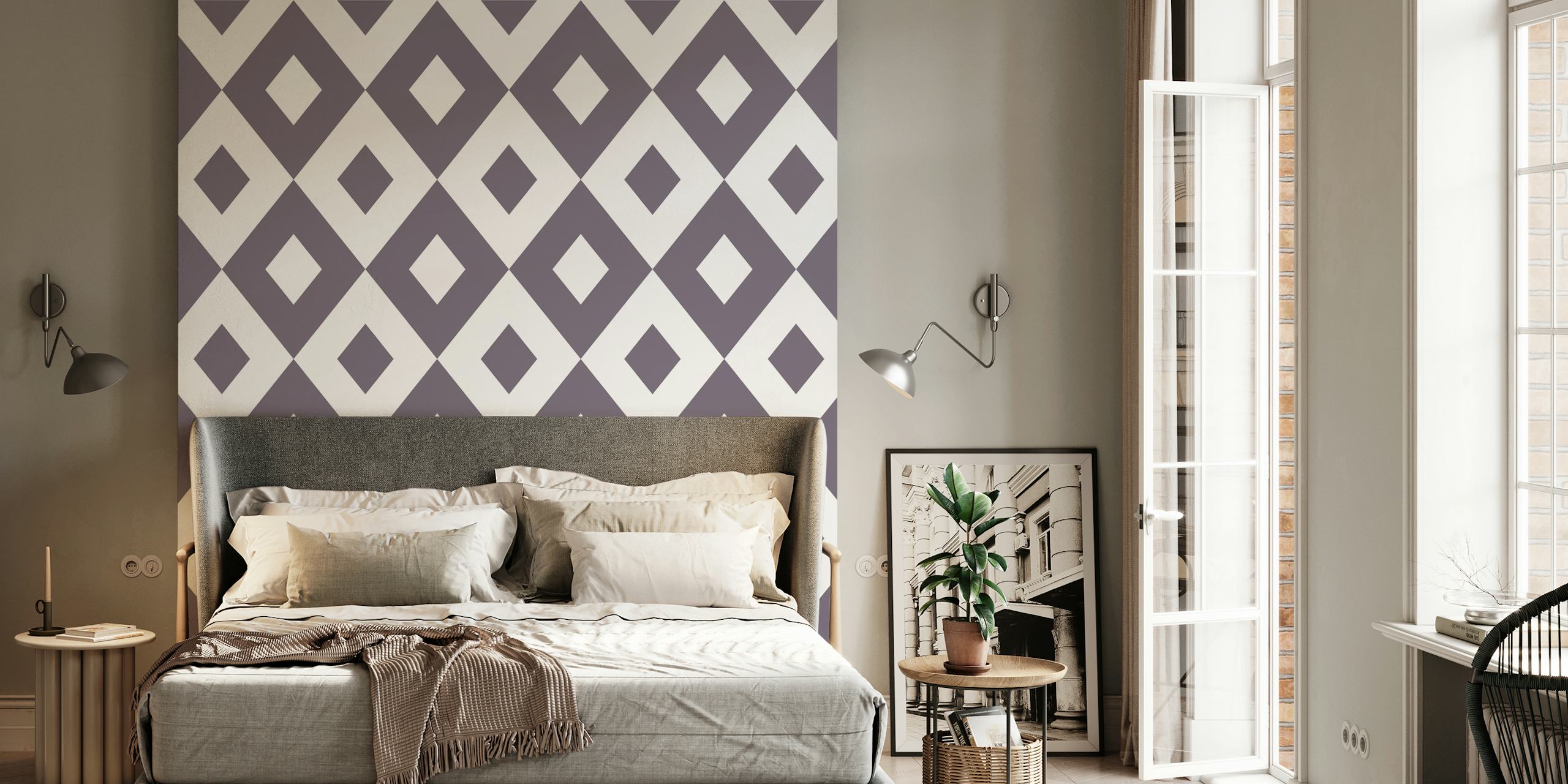 Papel pintado Plum White Rhombus Pattern en la habitación