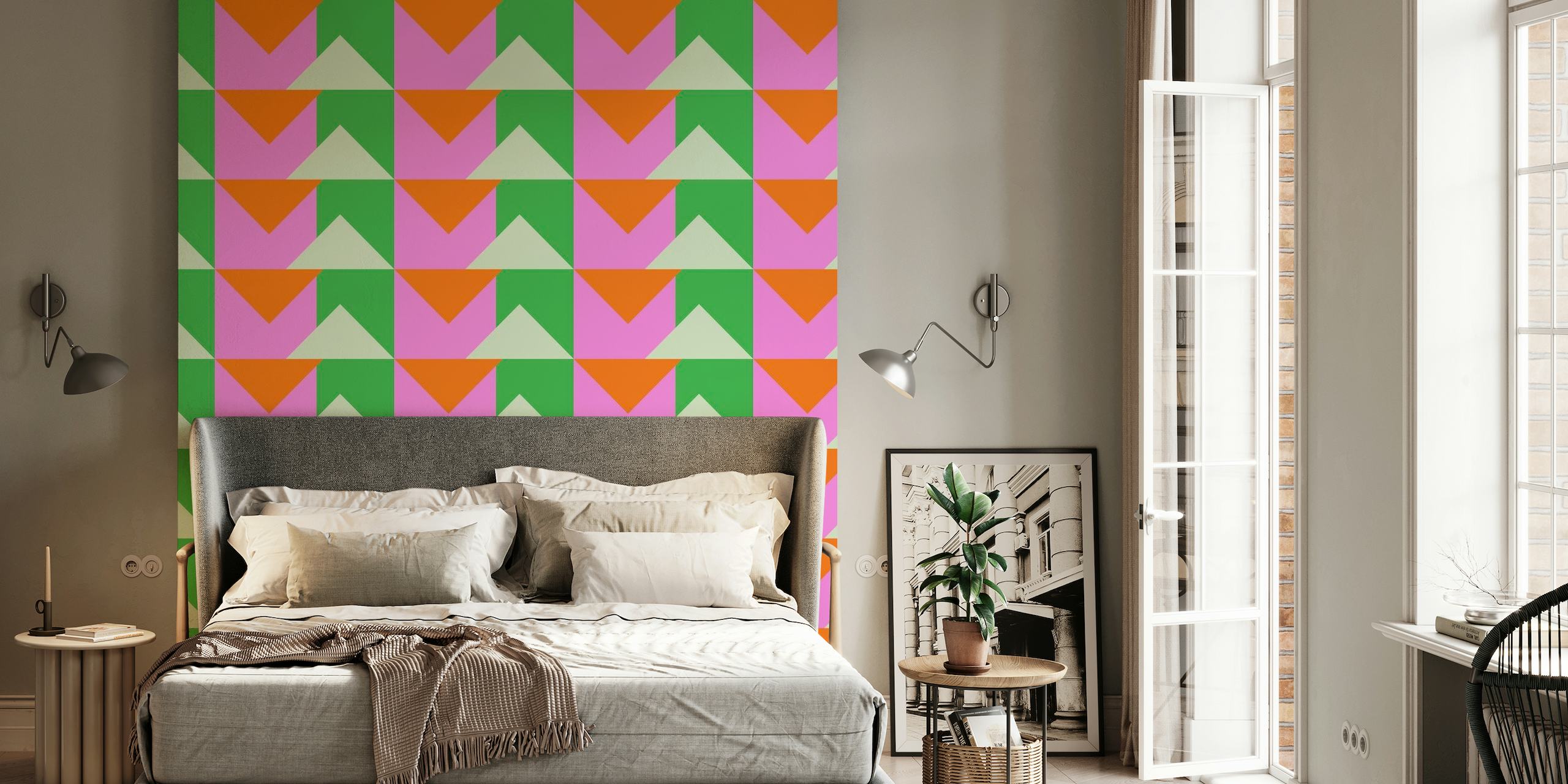 Pink and Green Triangles papel pintado
