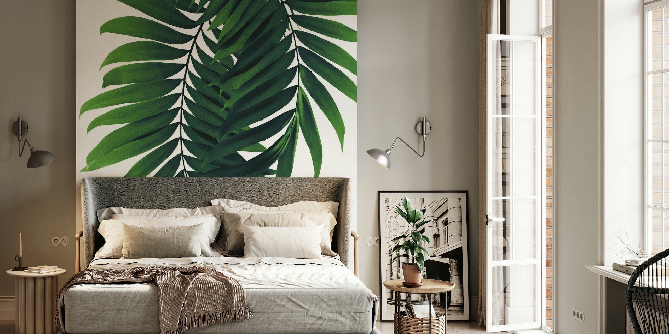 Lush Green Palm Leaves Vægmaleri til tropisk indretning