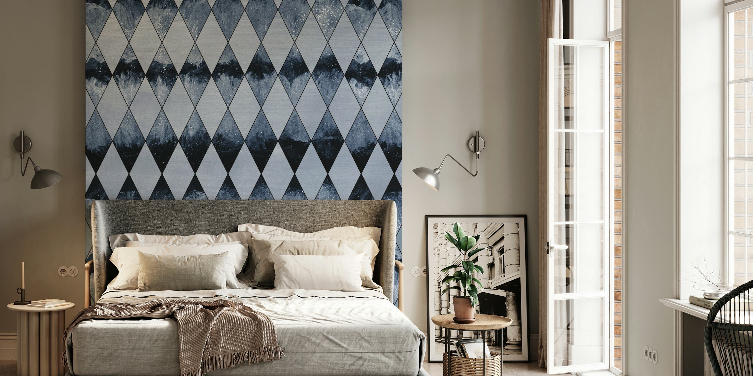 Monochromatic geometric diamond pattern wall mural