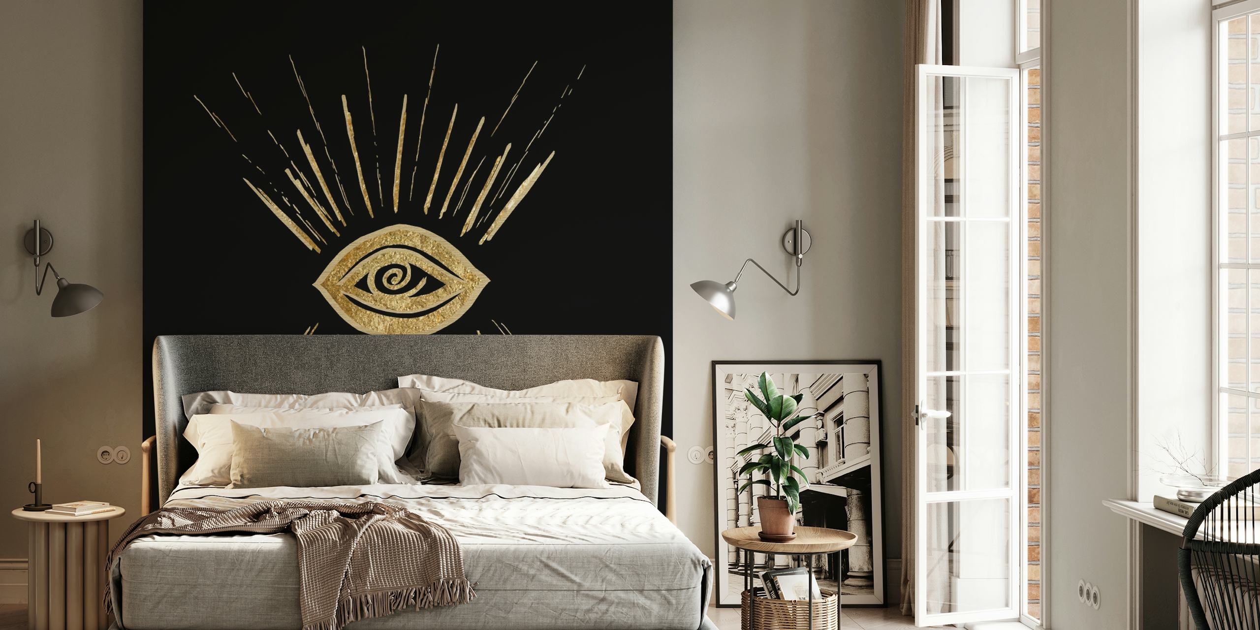 Evil Eye Gold on Black ταπετσαρία σε ένα δωμάτιο