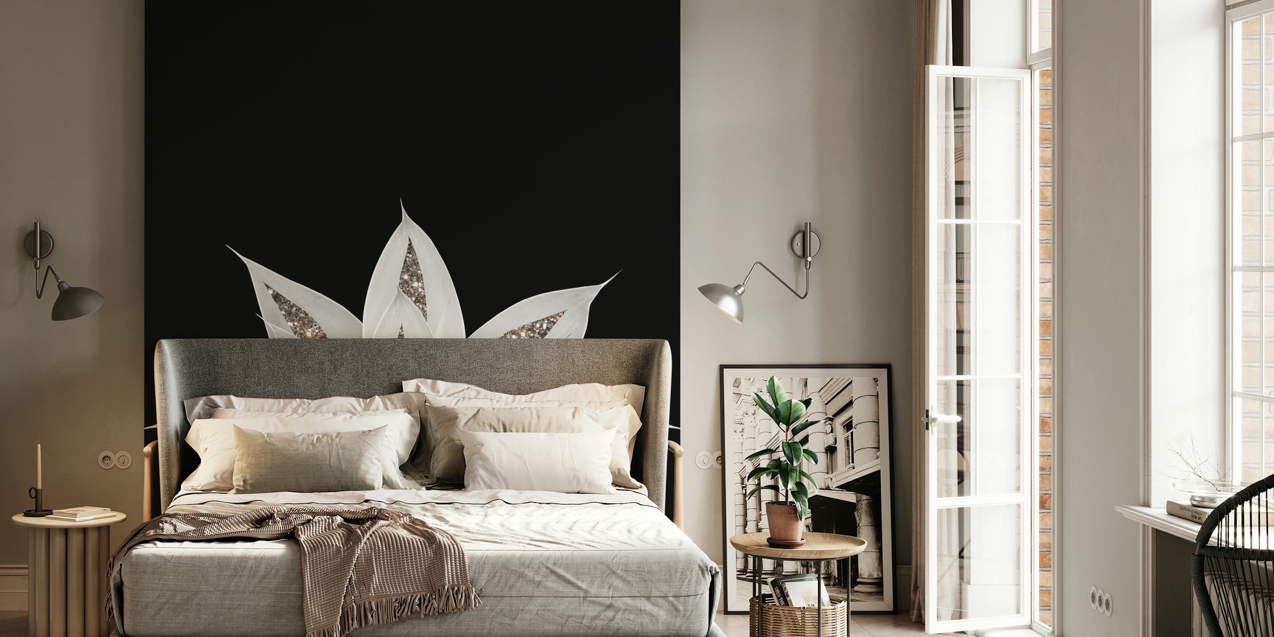 Gray Agave Silver Glitter Tapete in einem Raum