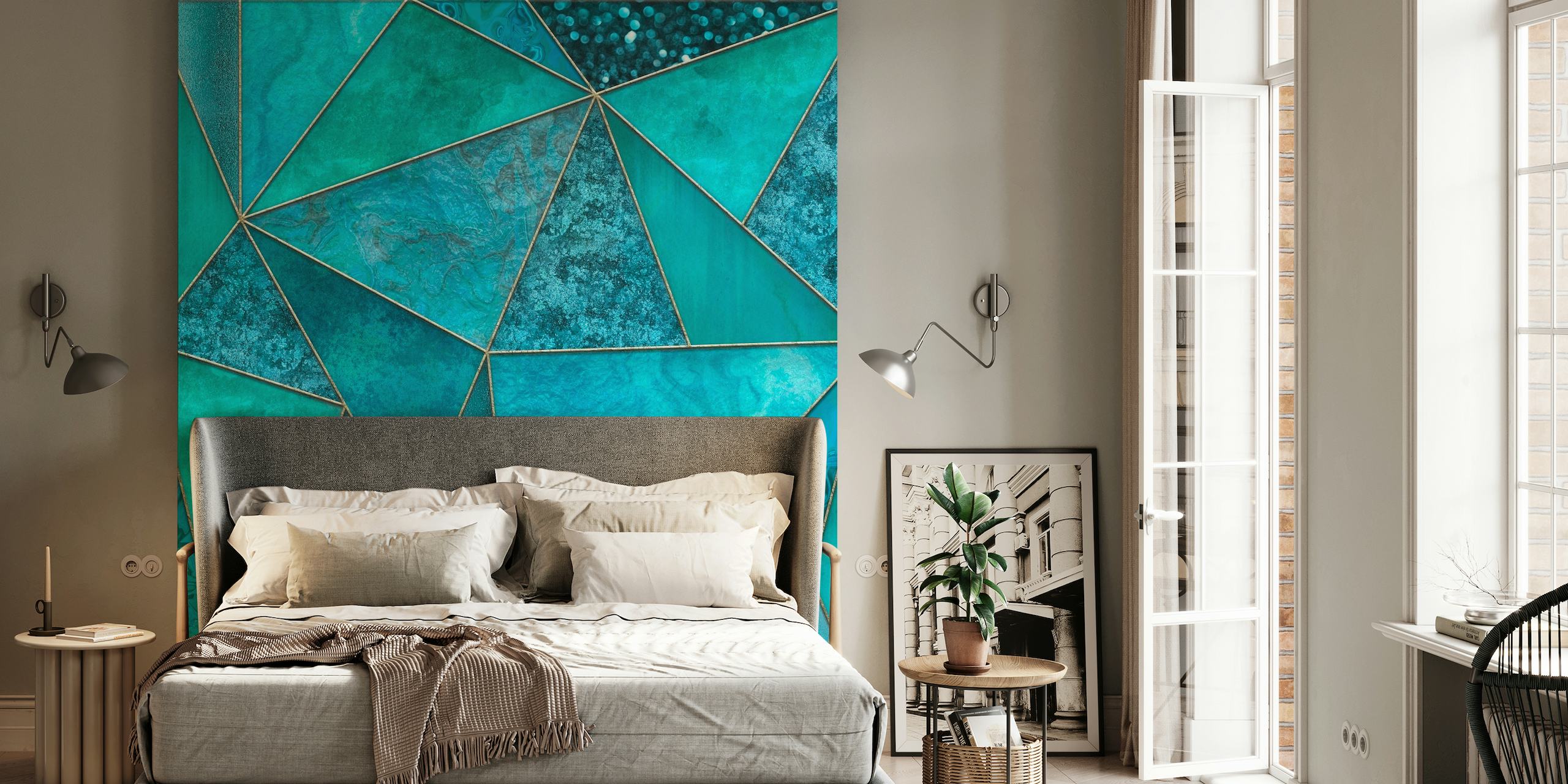 Luxury Teal Marble Triangles tapete