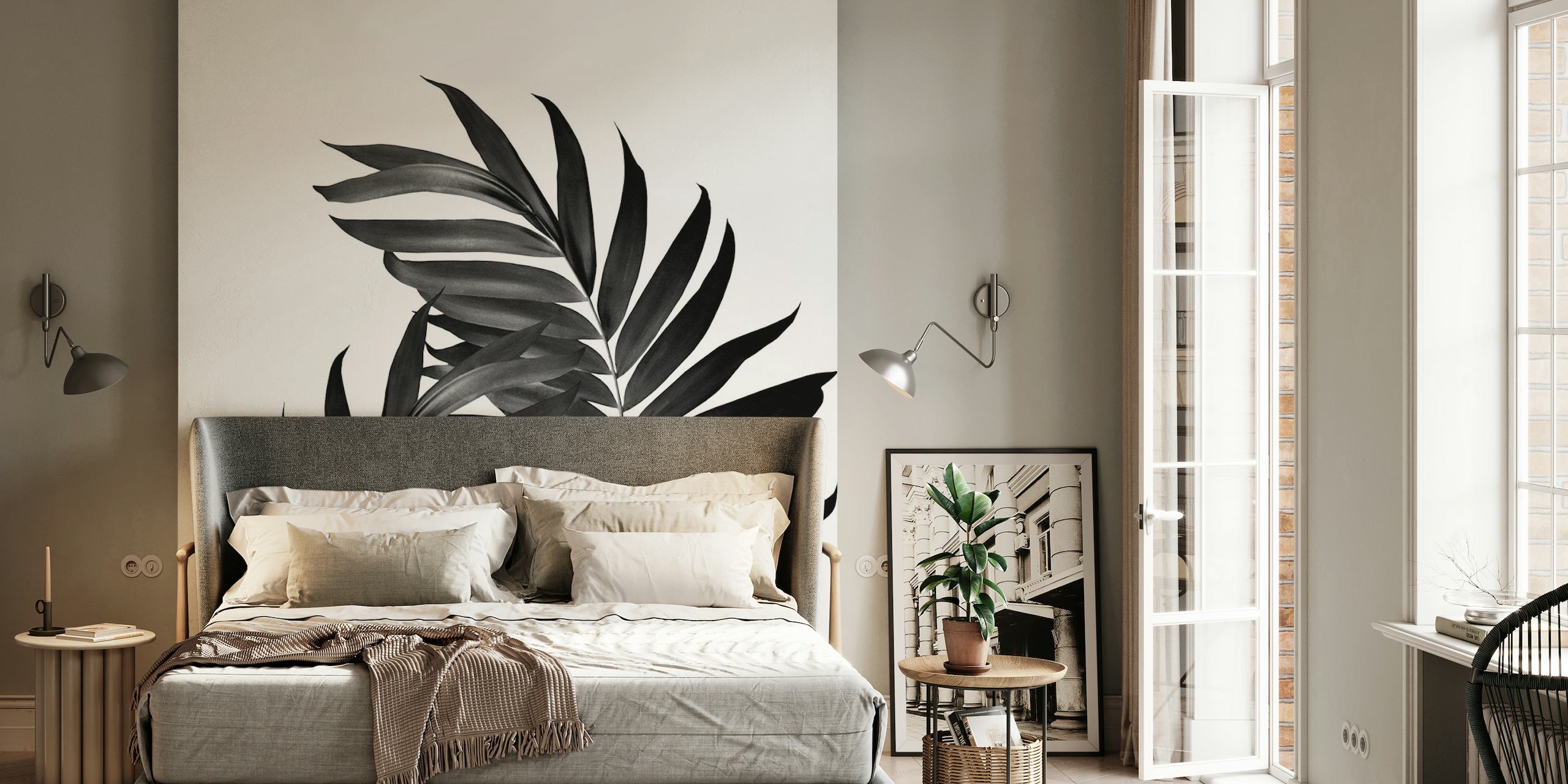Palm Leaves Black White 5 wallpaper