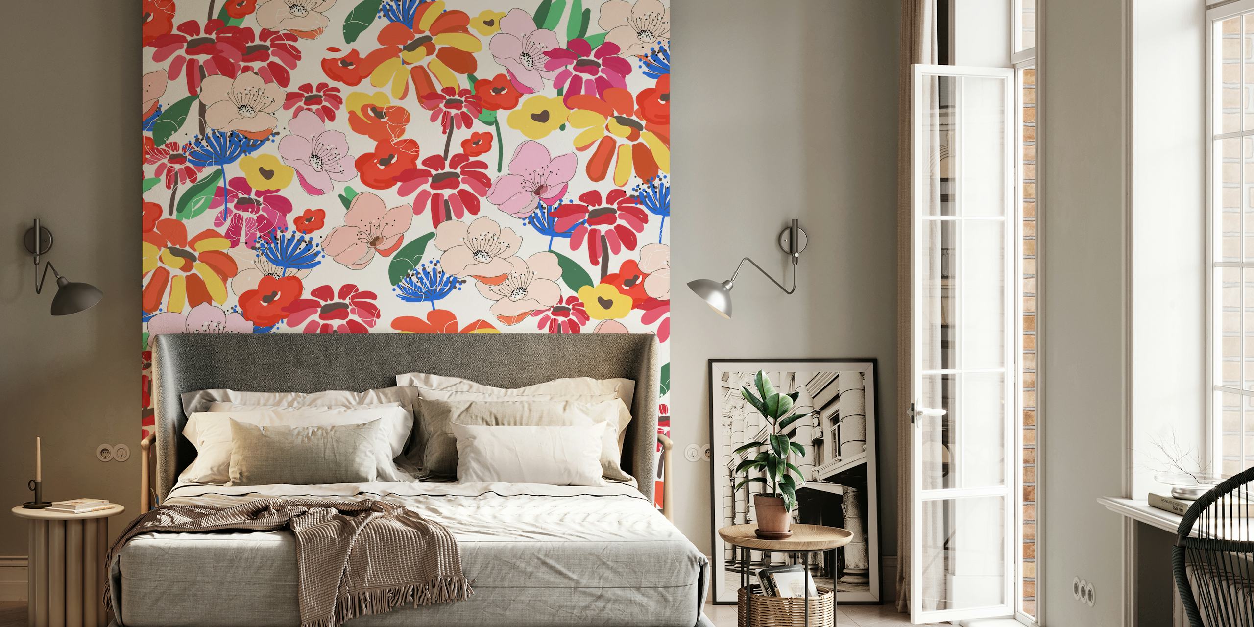 Fargerik blomster tapetdesign i et rom