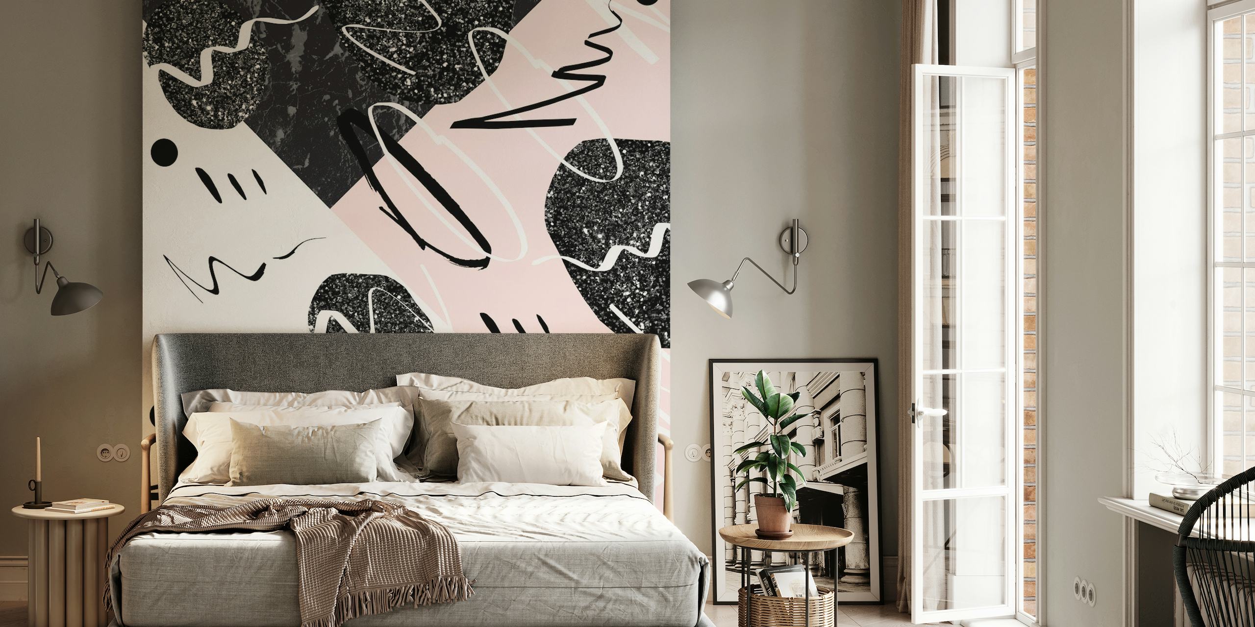 Black Marble Blush Abstract 1 wallpaper
