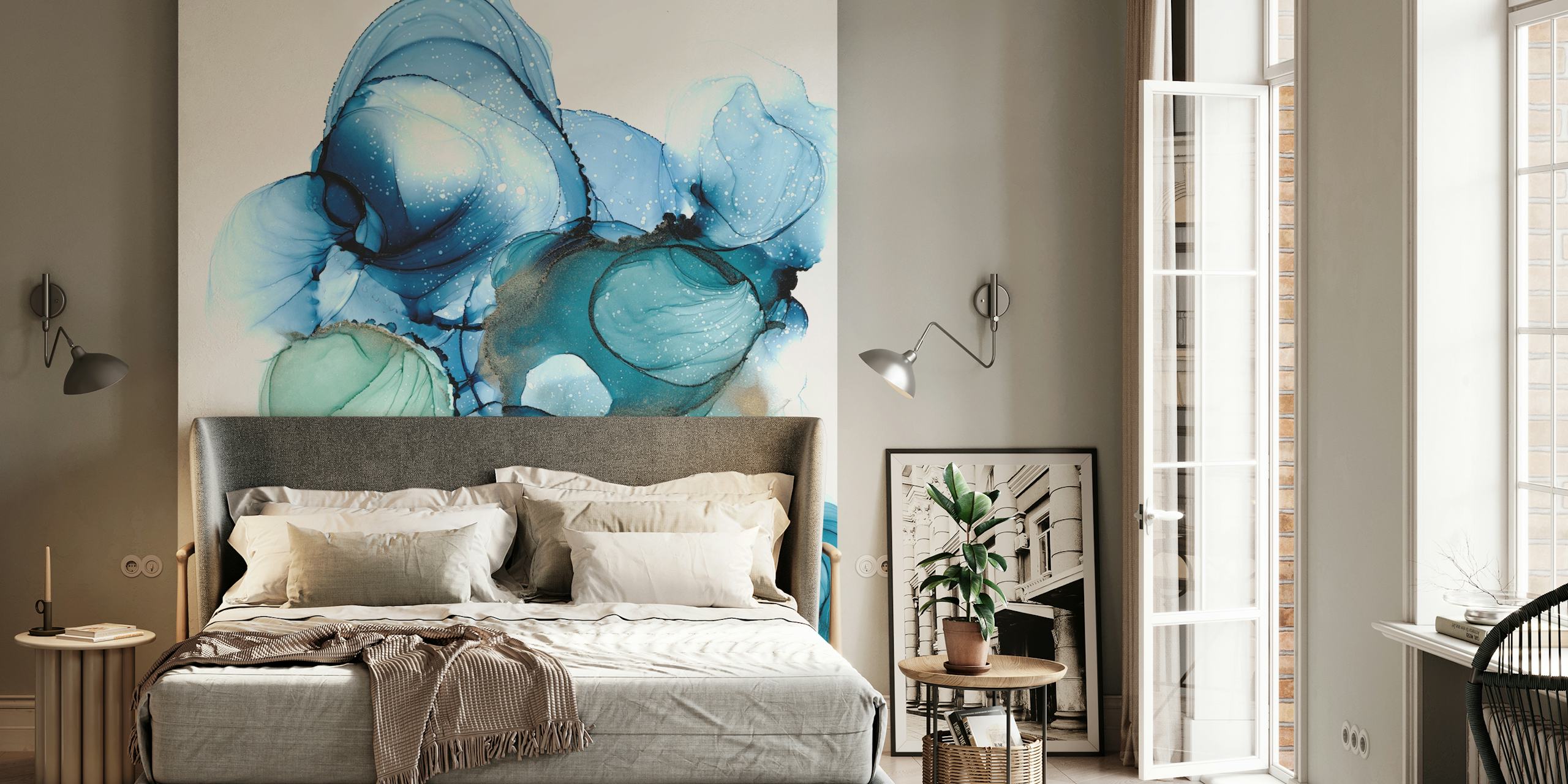 Papel de parede Blue and teal clouds em um quarto