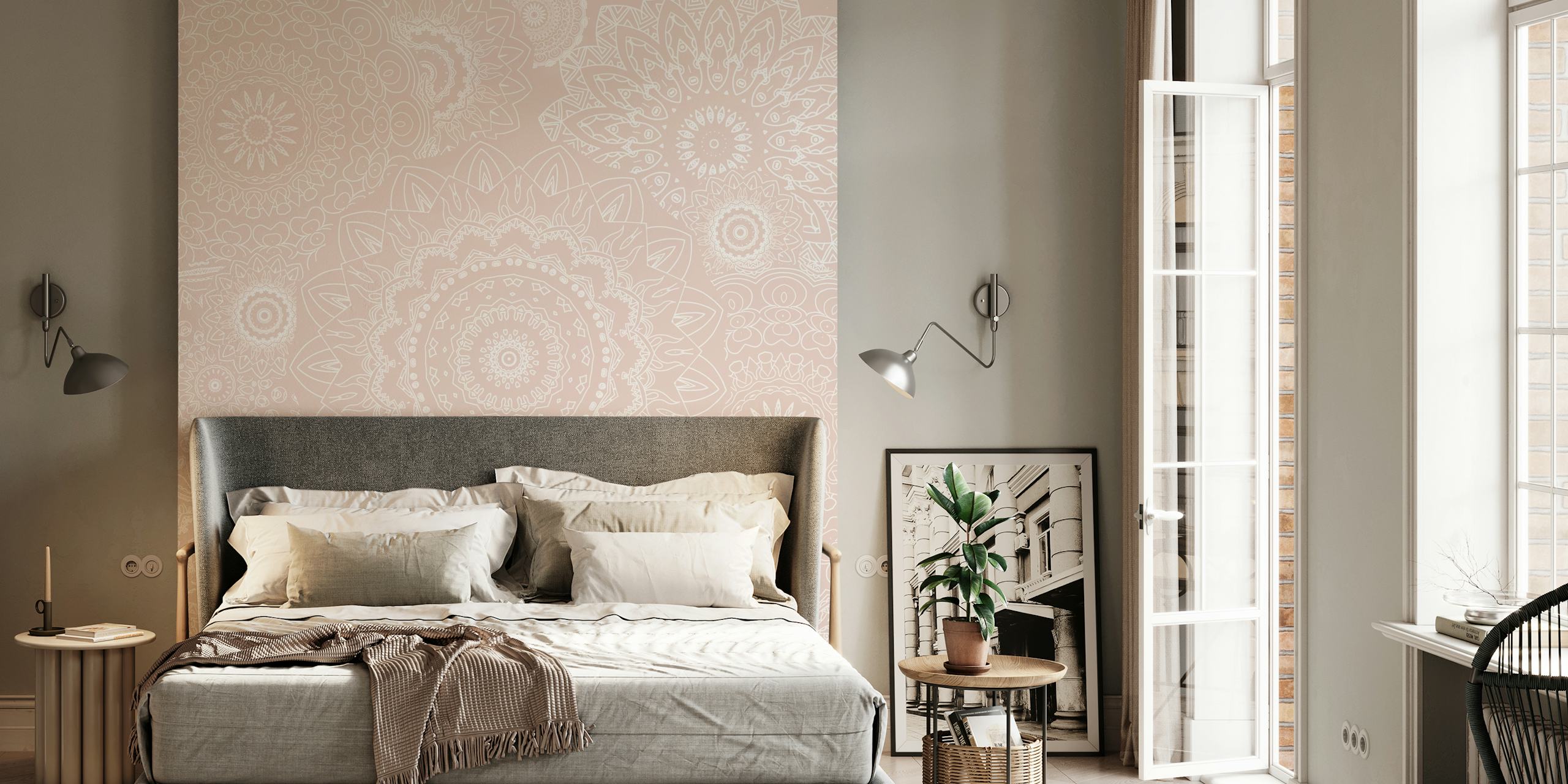 Blush pink mandala lace pattern wallpaper