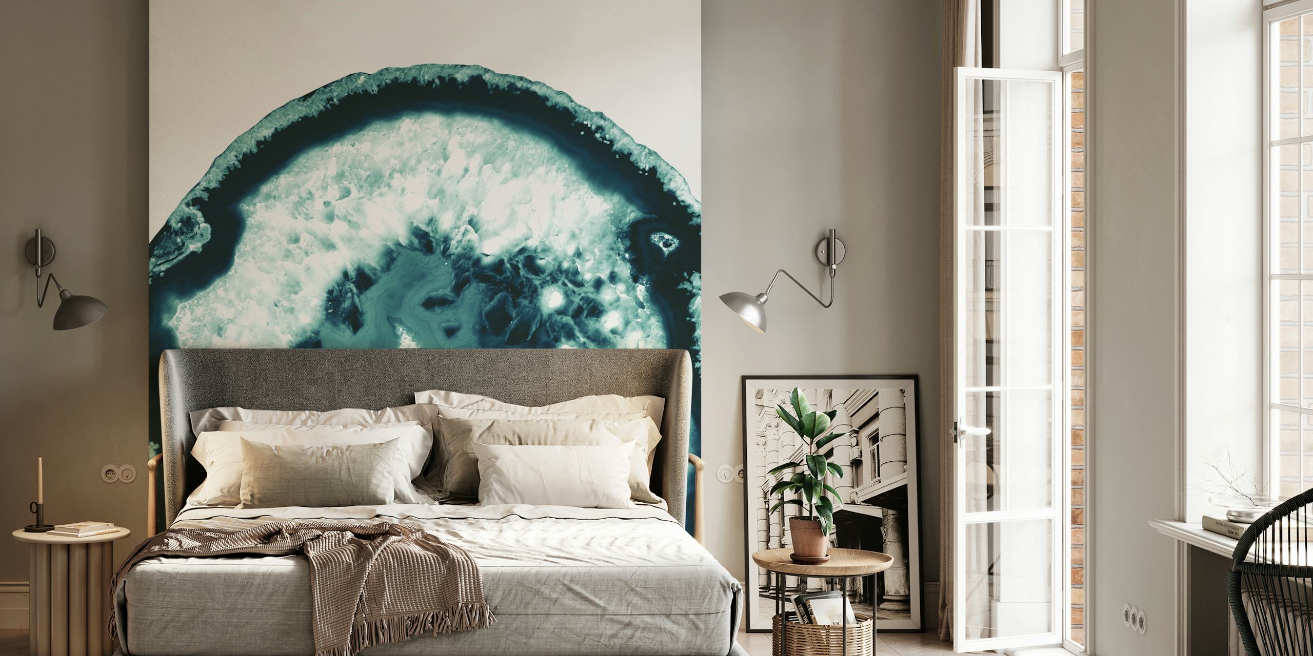 Teal agate pattern with white highlights wallpaper
