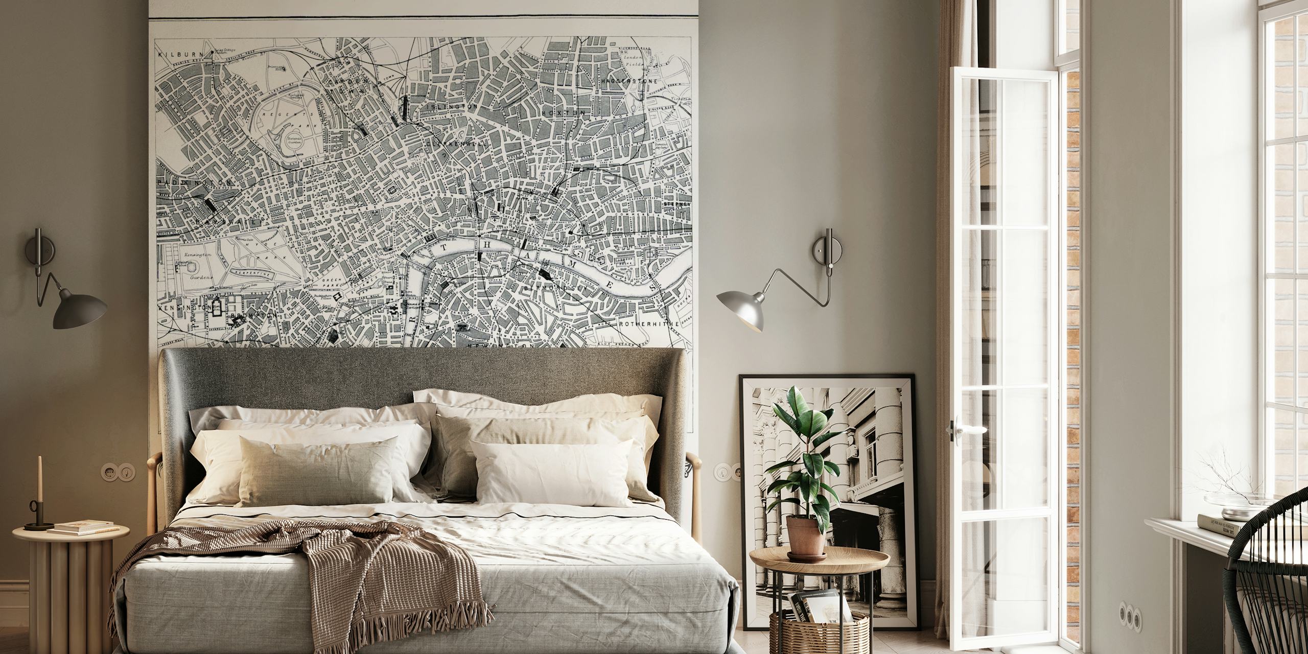 Historic street map of London in black and white wallpaper