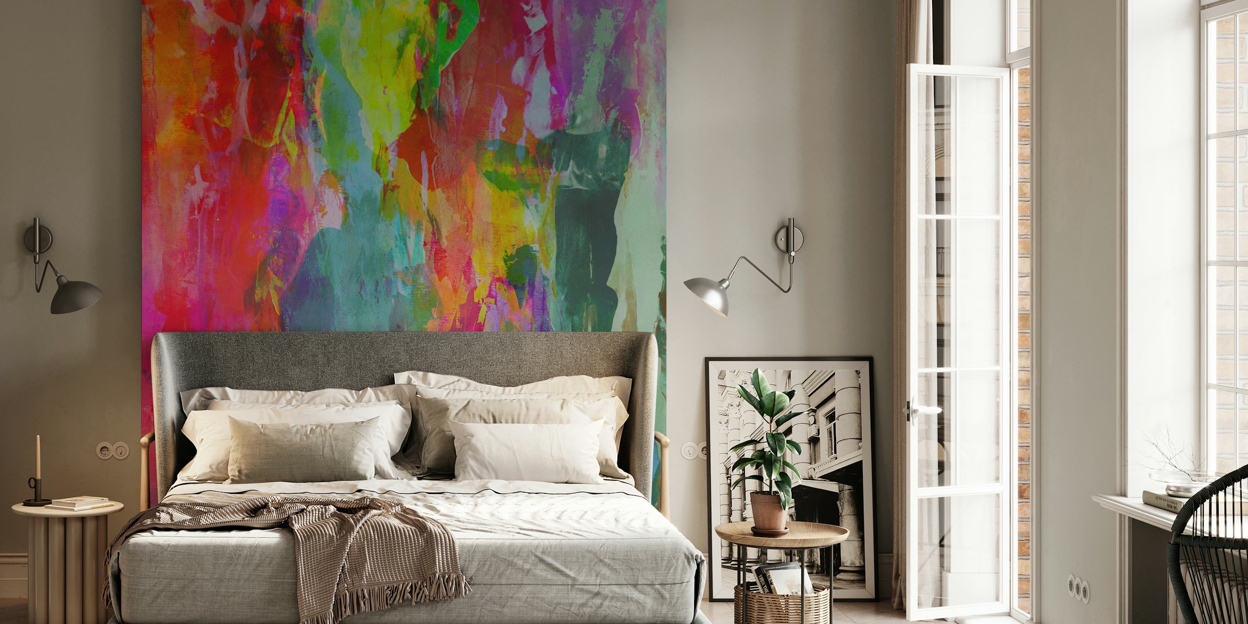 Brush Strokes 6 papel de parede colorido em um quarto