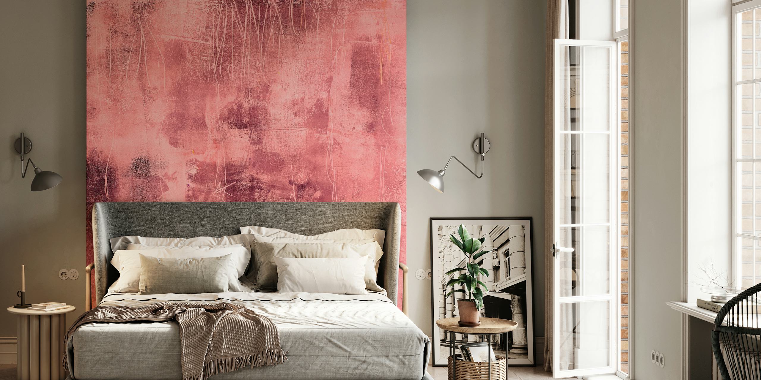 Abstract tex mix magenta glow wall mural with rustic textures